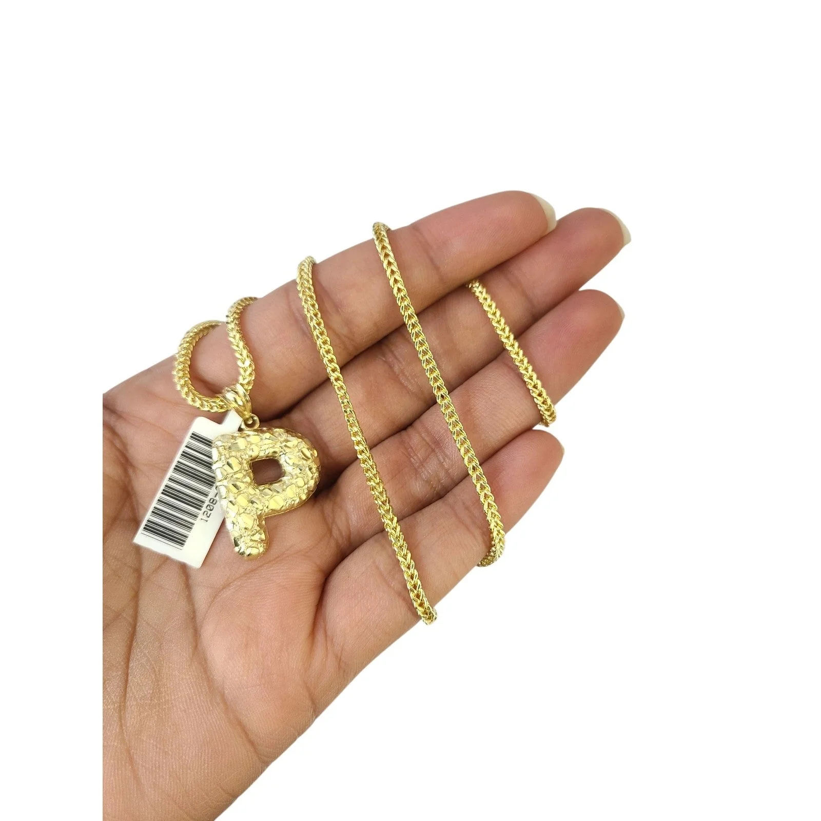 10k Gold Franco Chain 2.5mm 16"-26" P Nugget Initial Charm Pendant Necklace SET