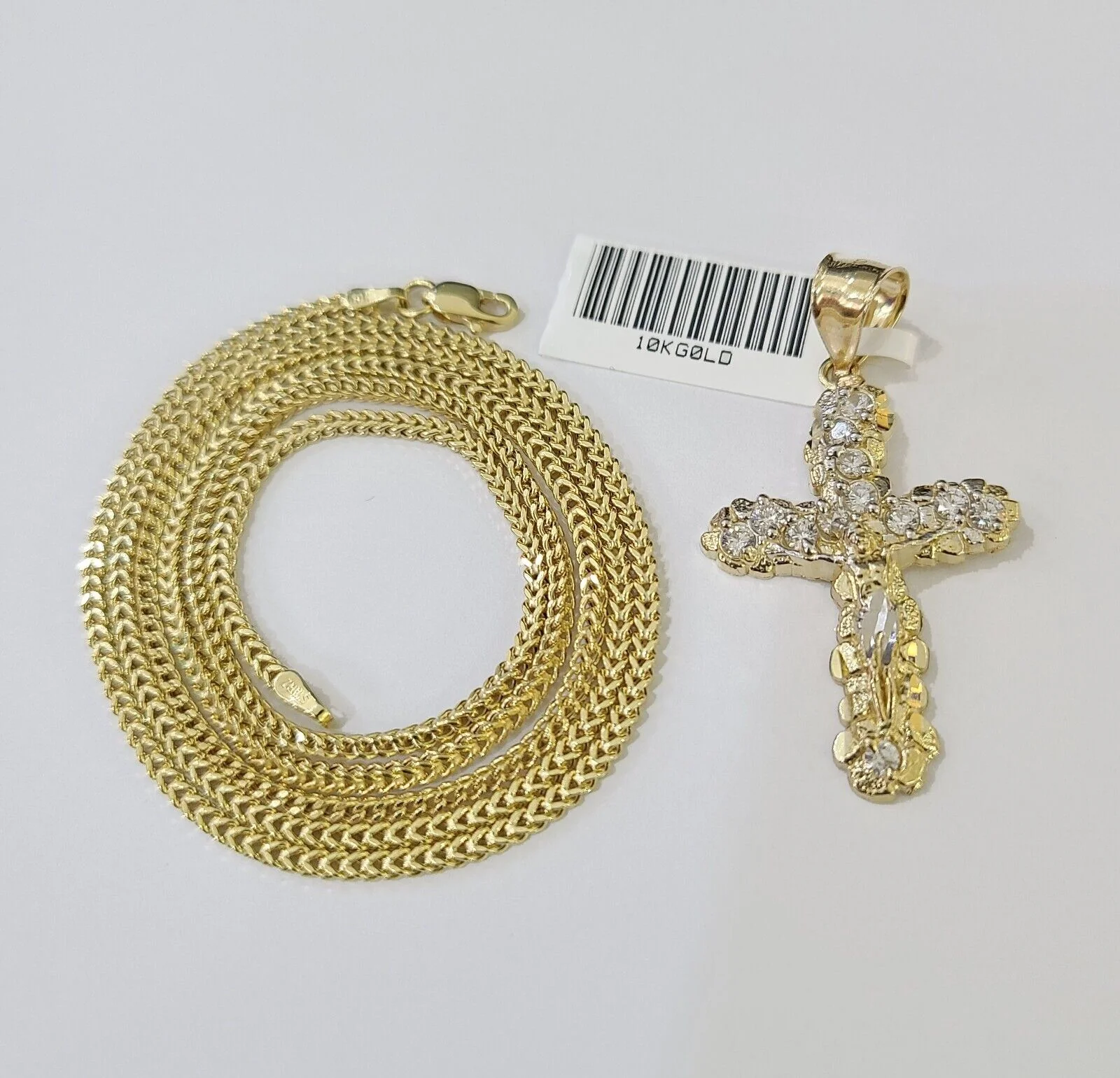 10K Gold Franco Chain 1.5mm Length 18" 20" 22" 24" 26" 28" 30" & Cross Charm - Image 2