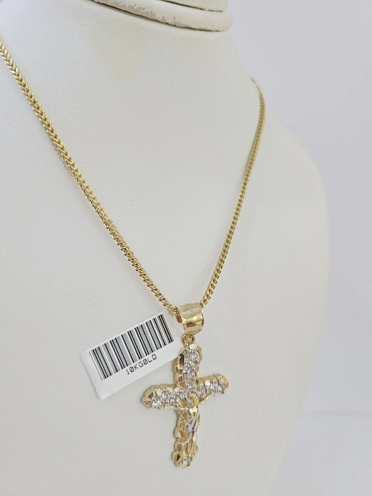 10K Gold Franco Chain 1.5mm Length 18" 20" 22" 24" 26" 28" 30" & Cross Charm - Image 3