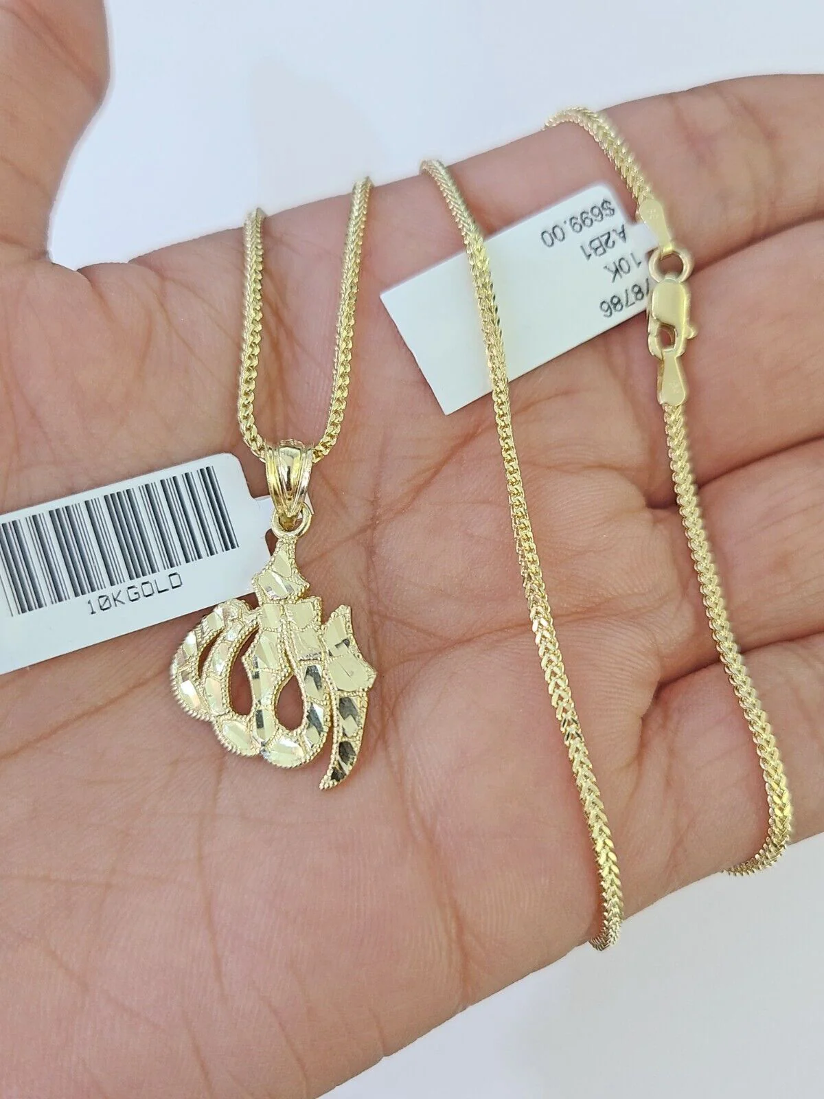 10K Gold Franco Chain Allah Charm SET Length 16-20 inches 1mm Ladies Women - Image 3
