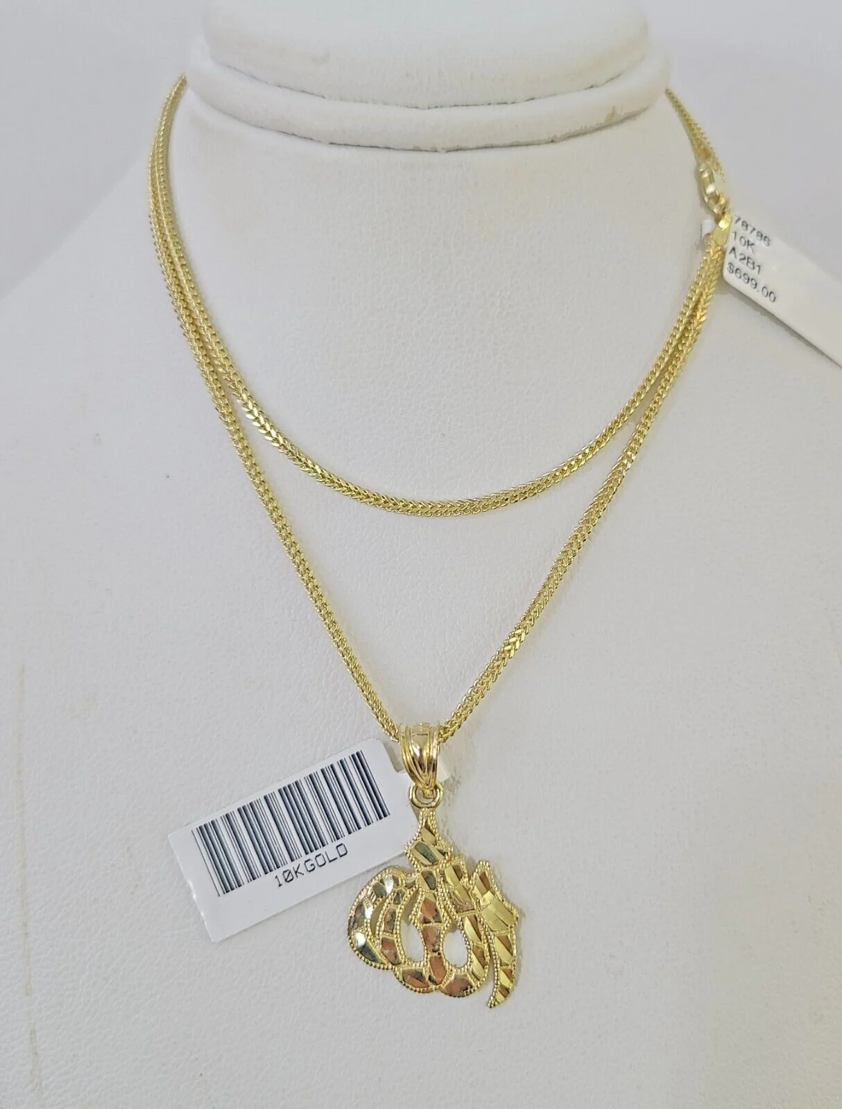 10K Gold Franco Chain Allah Charm SET Length 16-20 inches 1mm Ladies Women - Image 5