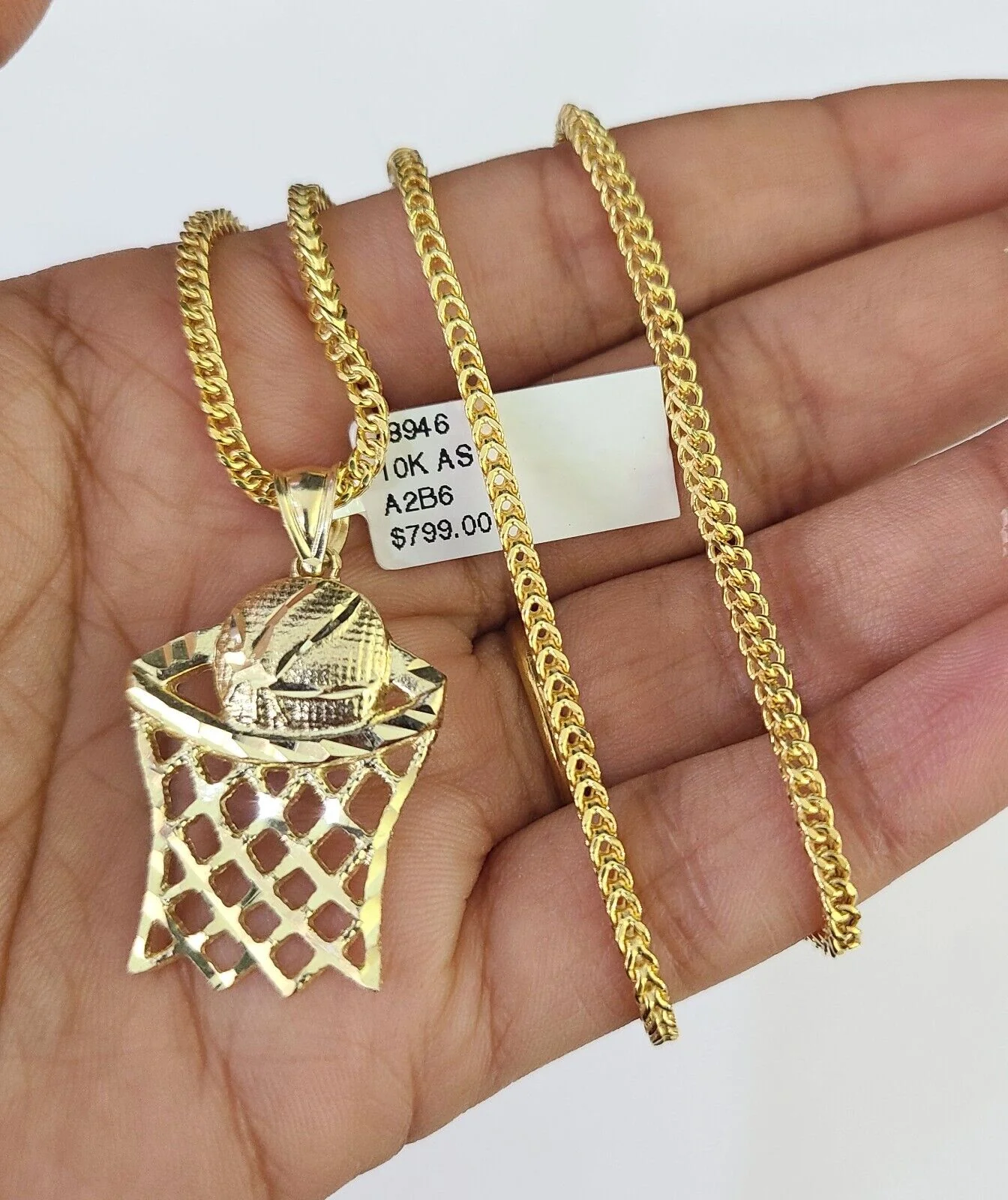 10K Gold Franco Chain Basket Ball Charm Pendant 20-26 inches 2.5mm REAL Yellow - Image 4