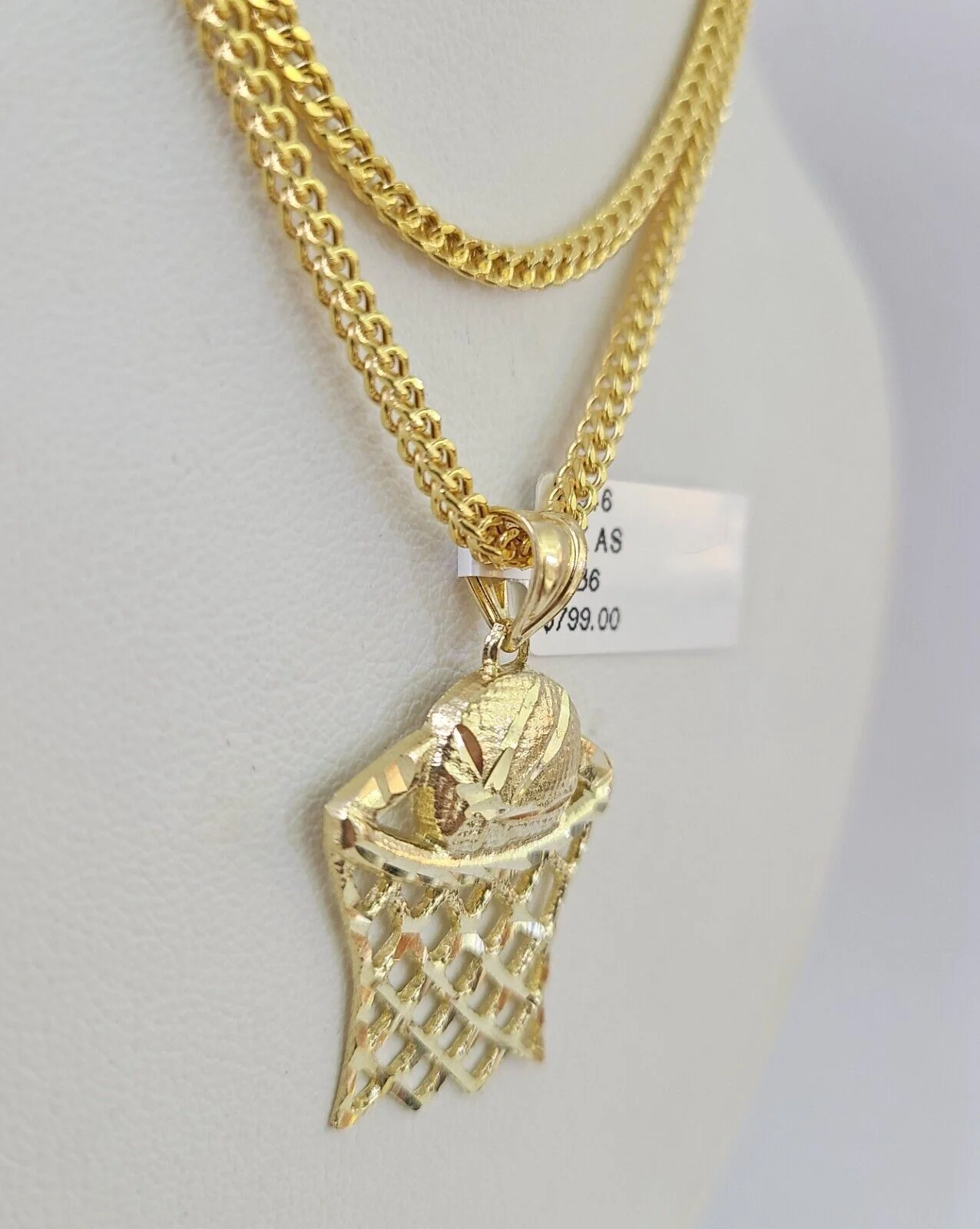 10K Gold Franco Chain Basket Ball Charm Pendant 20-26 inches 2.5mm REAL Yellow - Image 6