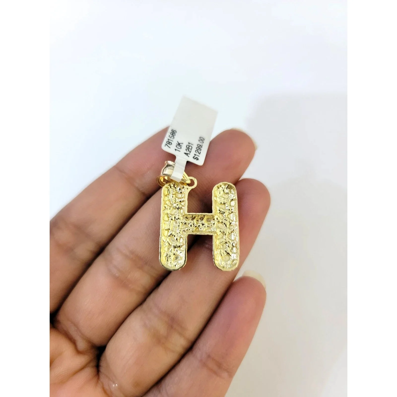 10k Gold Franco Chain H Nugget Initial Charm Pendant Necklace SET 2.5mm 16"-26" - Image 7