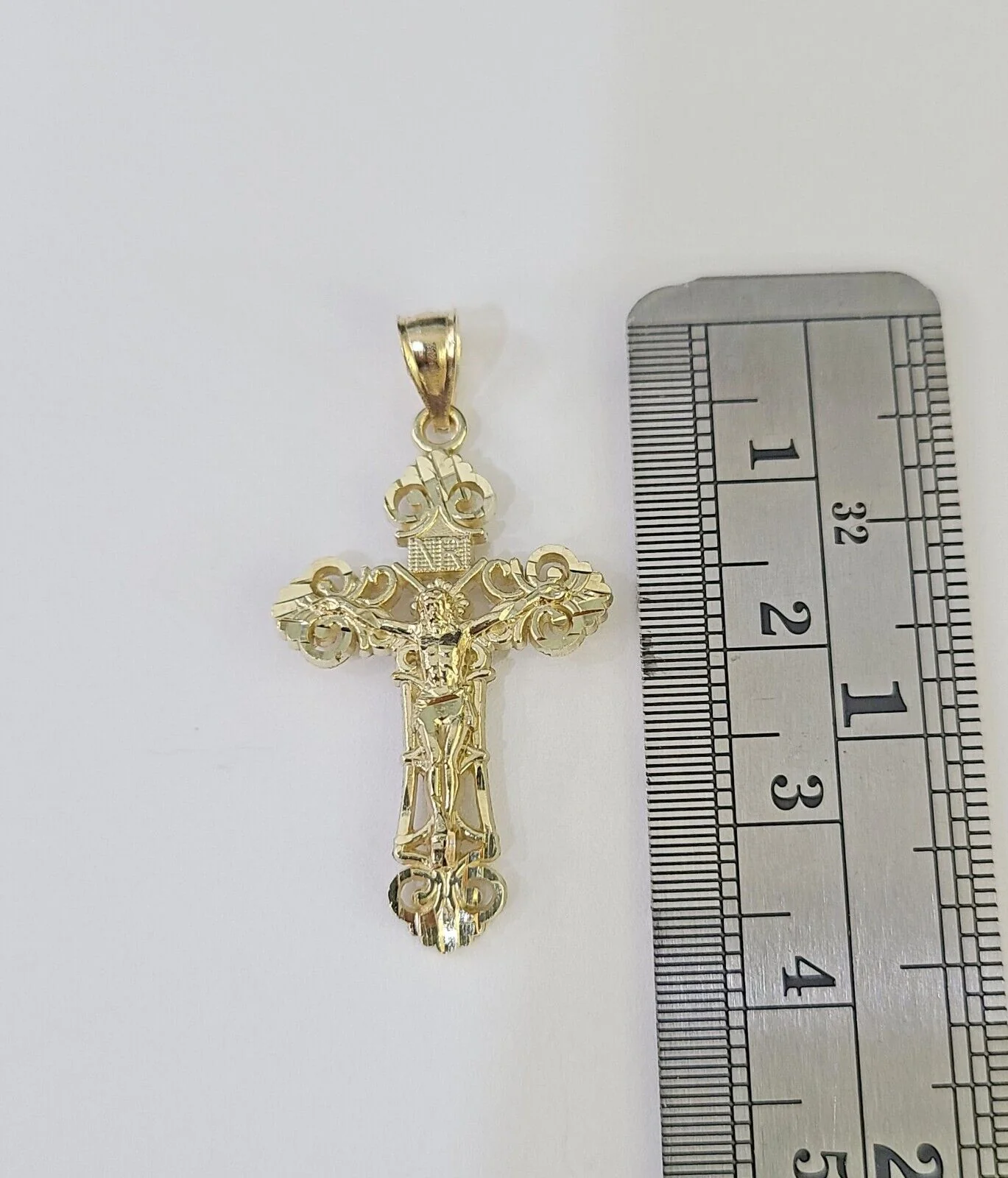 10K Gold Franco Chain INRI Cross Charm SET Length 16-20 inches 1mm Ladies Women - Image 4