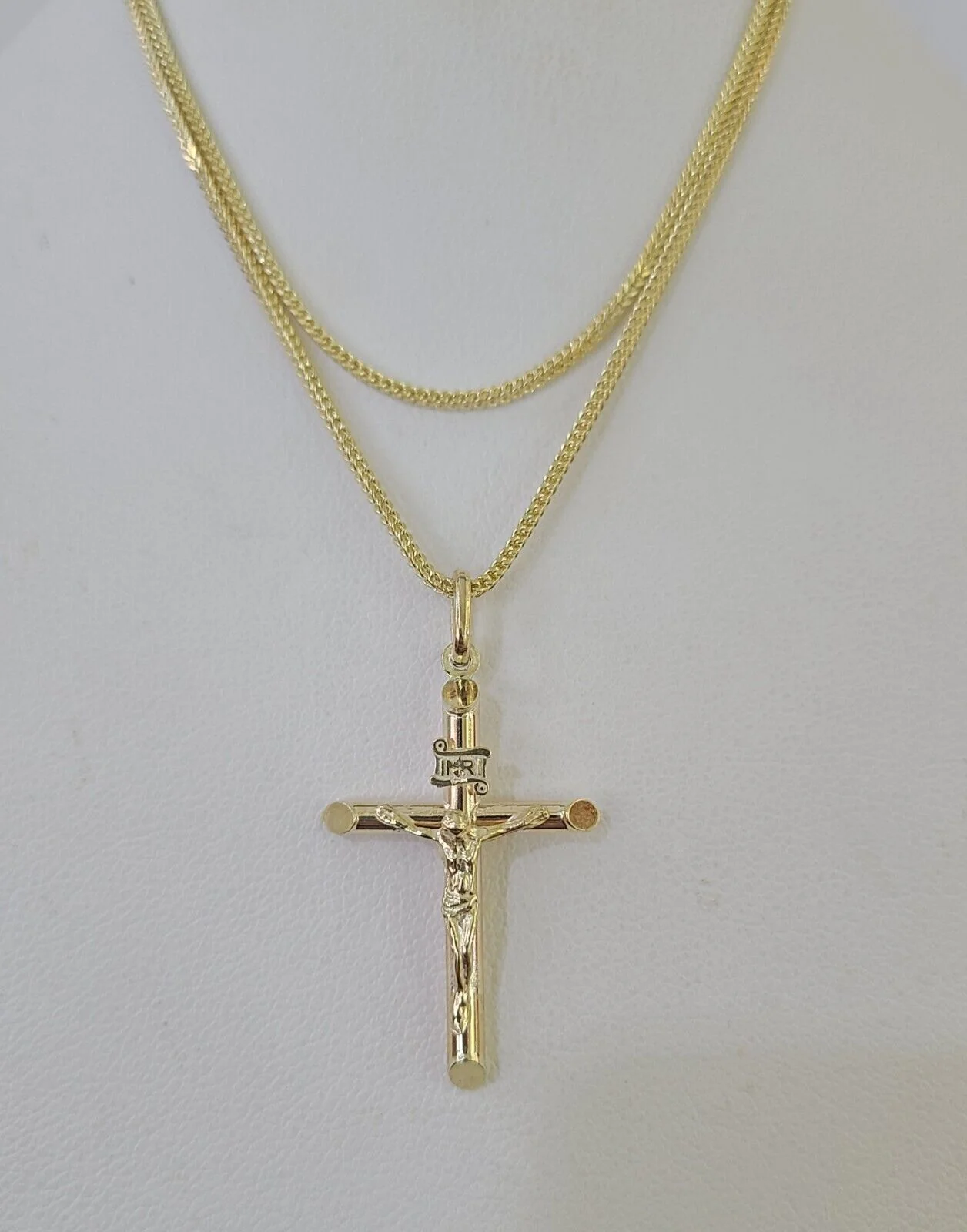 10K Gold Franco Chain INRI Cross Charm SET Length 16-20 inches 1mm Ladies Women - Image 3