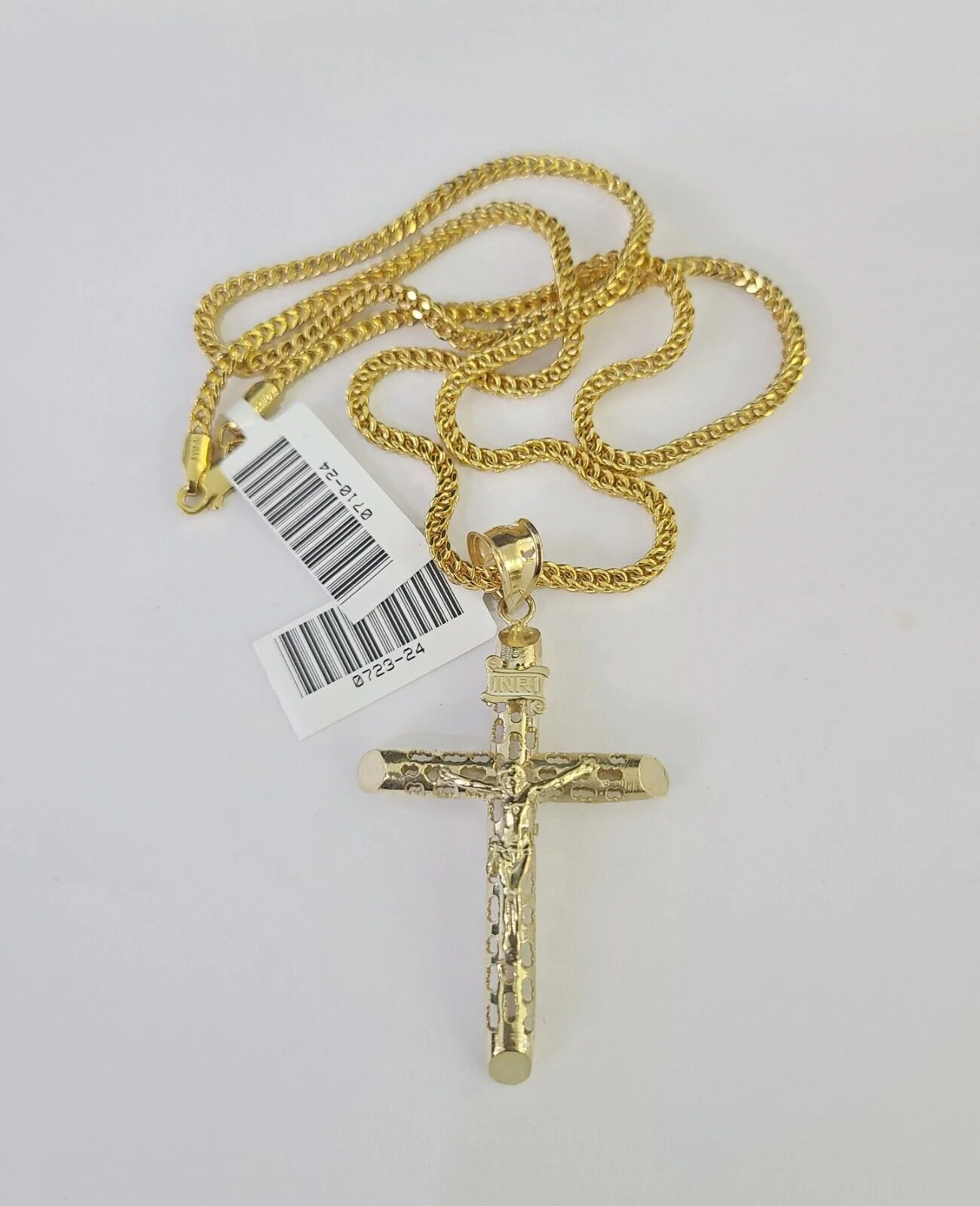 10K Gold Franco Chain Jesus Cross Charm Pendant 20-26 inches 2.5mm REAL Yellow - Image 5