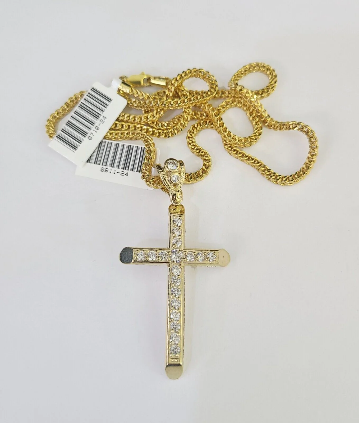 10K Gold Franco Chain Jesus Cross Charm Pendant 20-26 inches 2.5mm REAL Yellow - Image 6