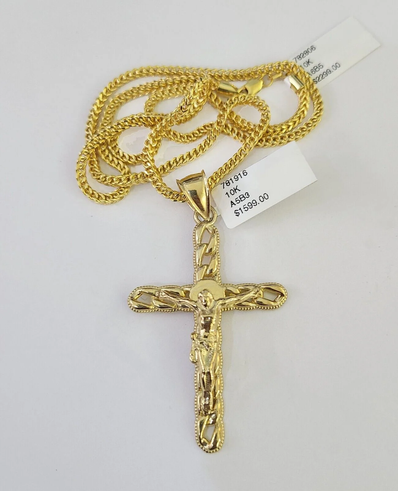 10K Gold Franco Chain Jesus Cross Charm Pendant 20-26 inches 2.5mm REAL Yellow - Image 4