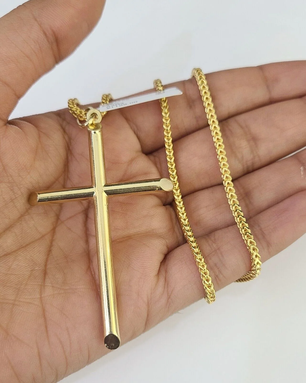 10K Gold Franco Chain Jesus Cross Charm Pendant 20-26 inches 2.5mm REAL Yellow - Image 3