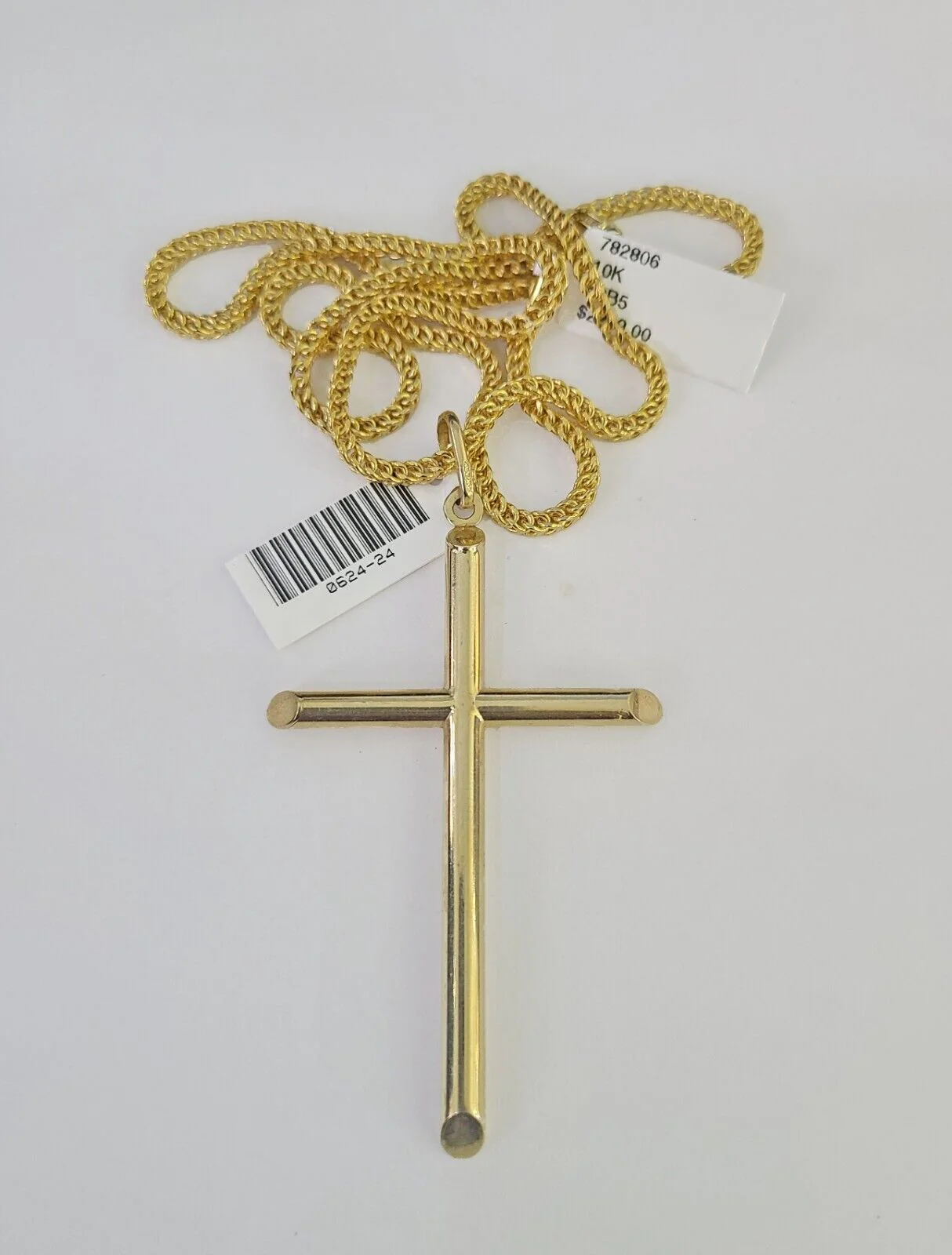 10K Gold Franco Chain Jesus Cross Charm Pendant 20-26 inches 2.5mm REAL Yellow - Image 5