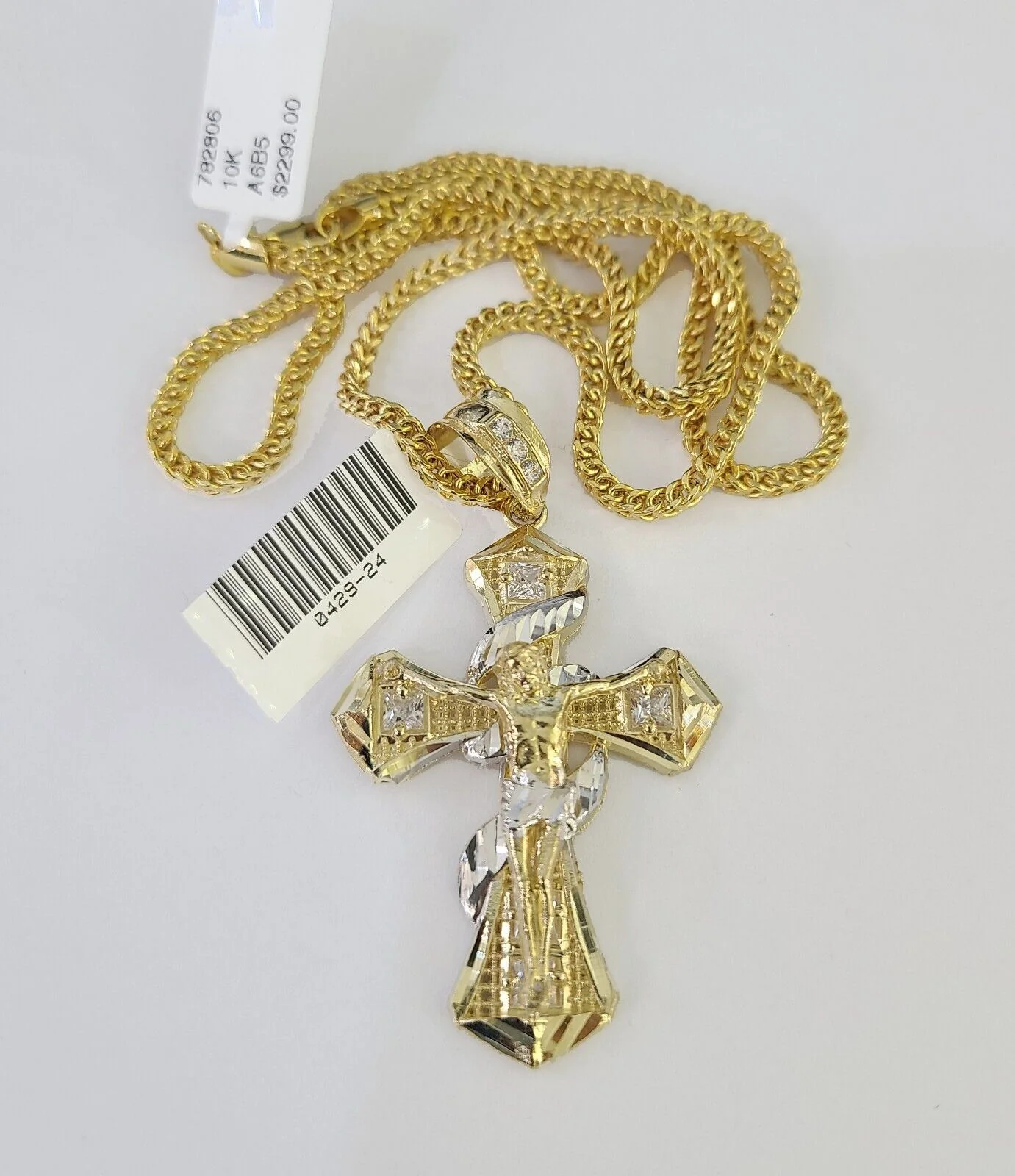 10K Gold Franco Chain Jesus Cross Charm Pendant 20-26 inches 2.5mm REAL Yellow - Image 4