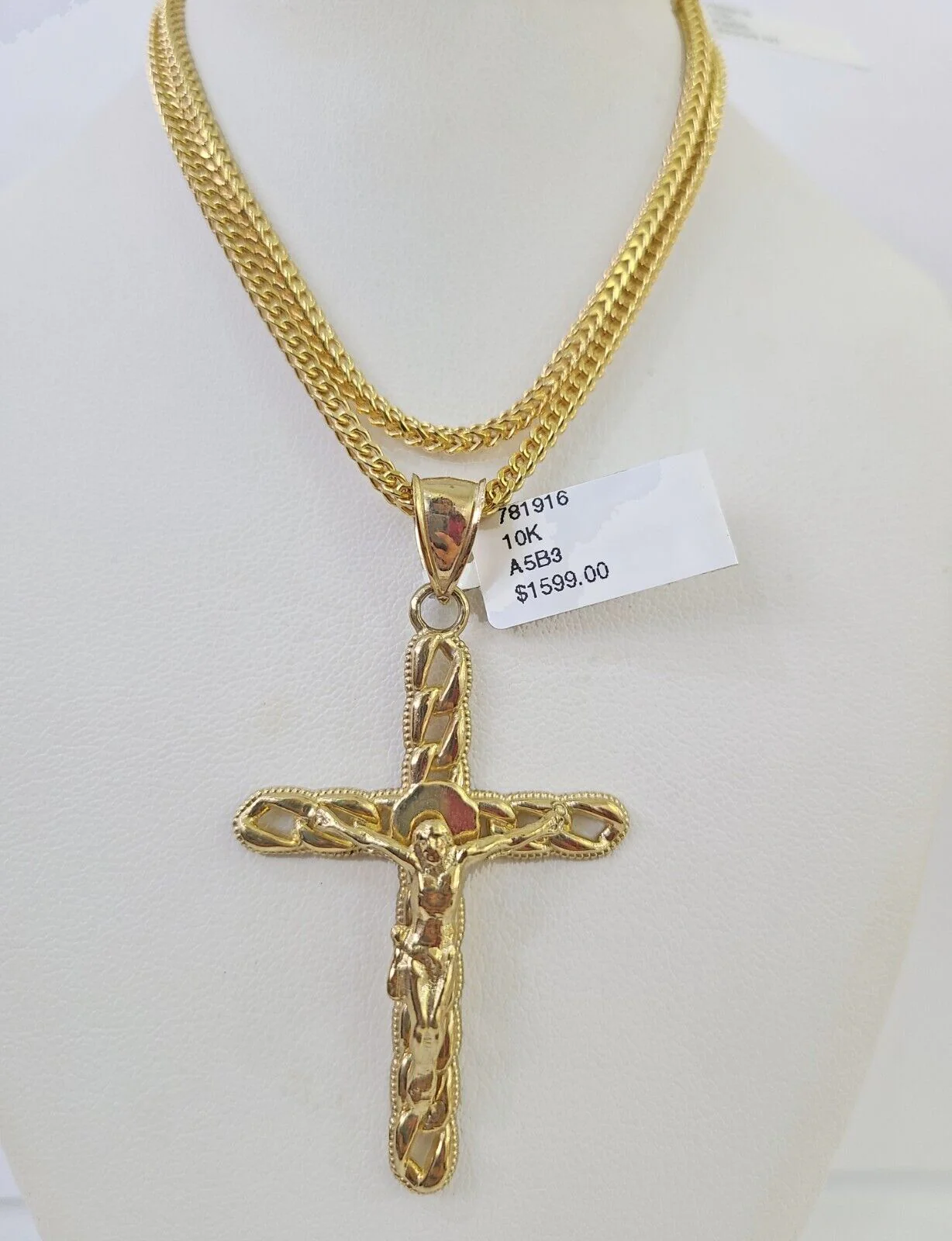 10K Gold Franco Chain Jesus Cross Charm Pendant 20-26 inches 2.5mm REAL Yellow - Image 6