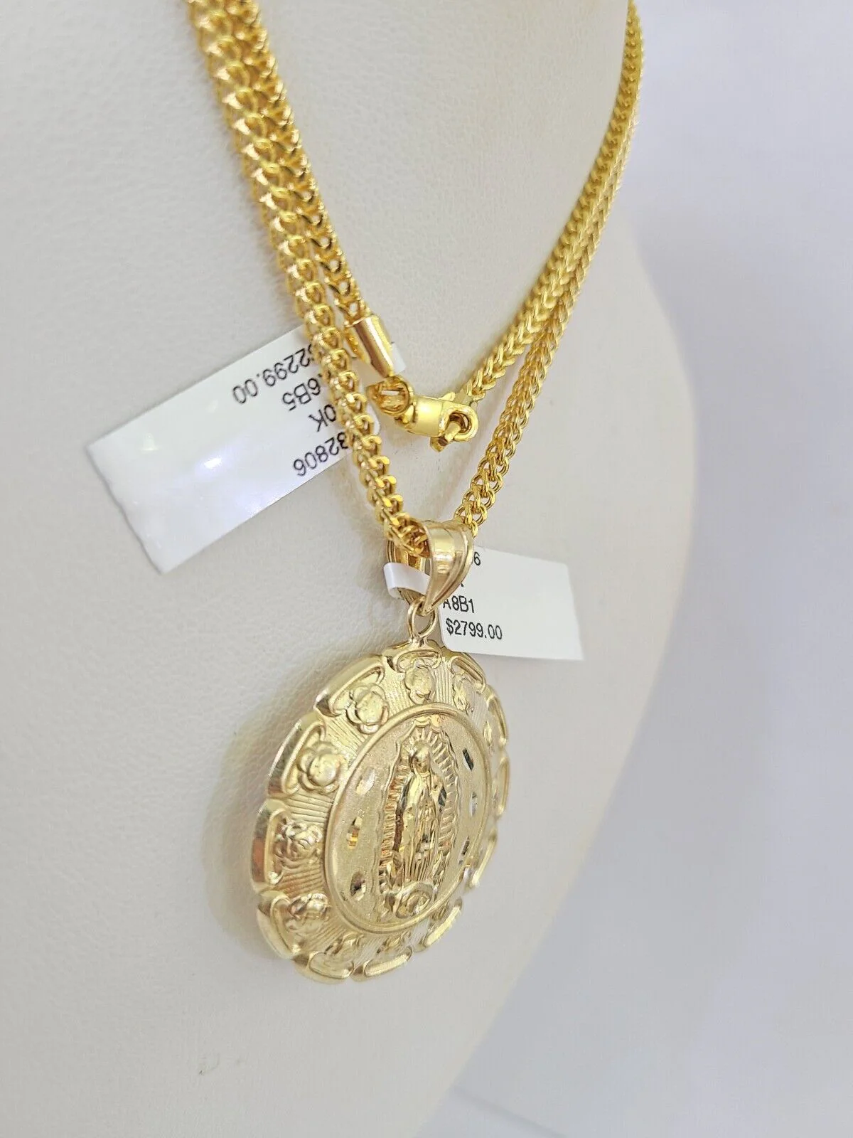 10K Gold Franco Chain Jesus Mary Charm Pendant 20-26 inches 2.5mm REAL Yellow - Image 7
