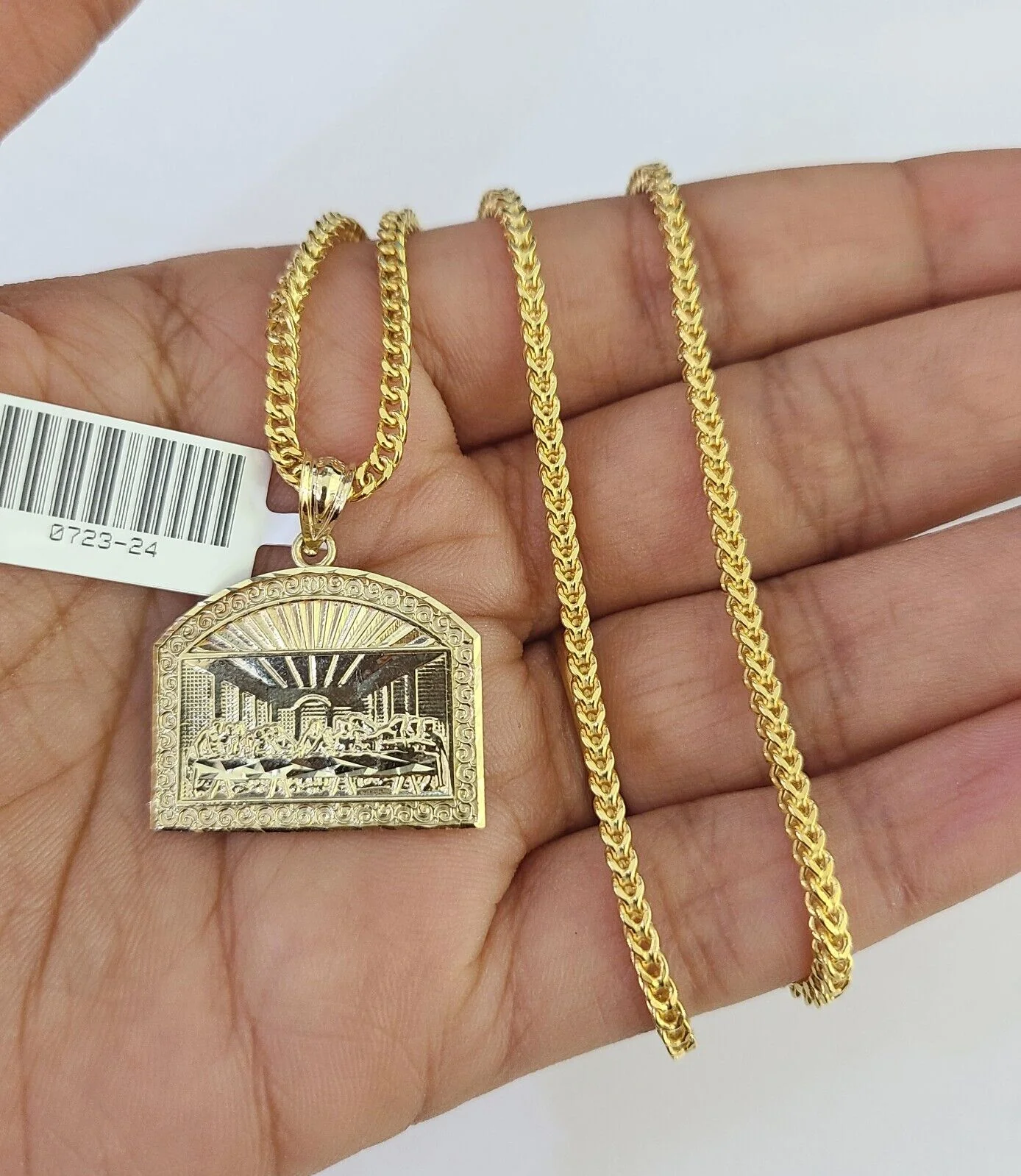 10K Gold Franco Chain Last Supper Charm Pendant 20-26 inches 2.5mm REAL Yellow - Image 5