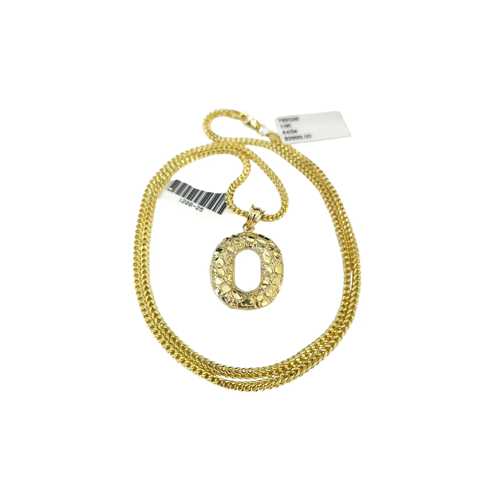 10k Gold Franco Chain O Nugget Initial Charm Pendant Necklace SET 2.5mm 16"-26"