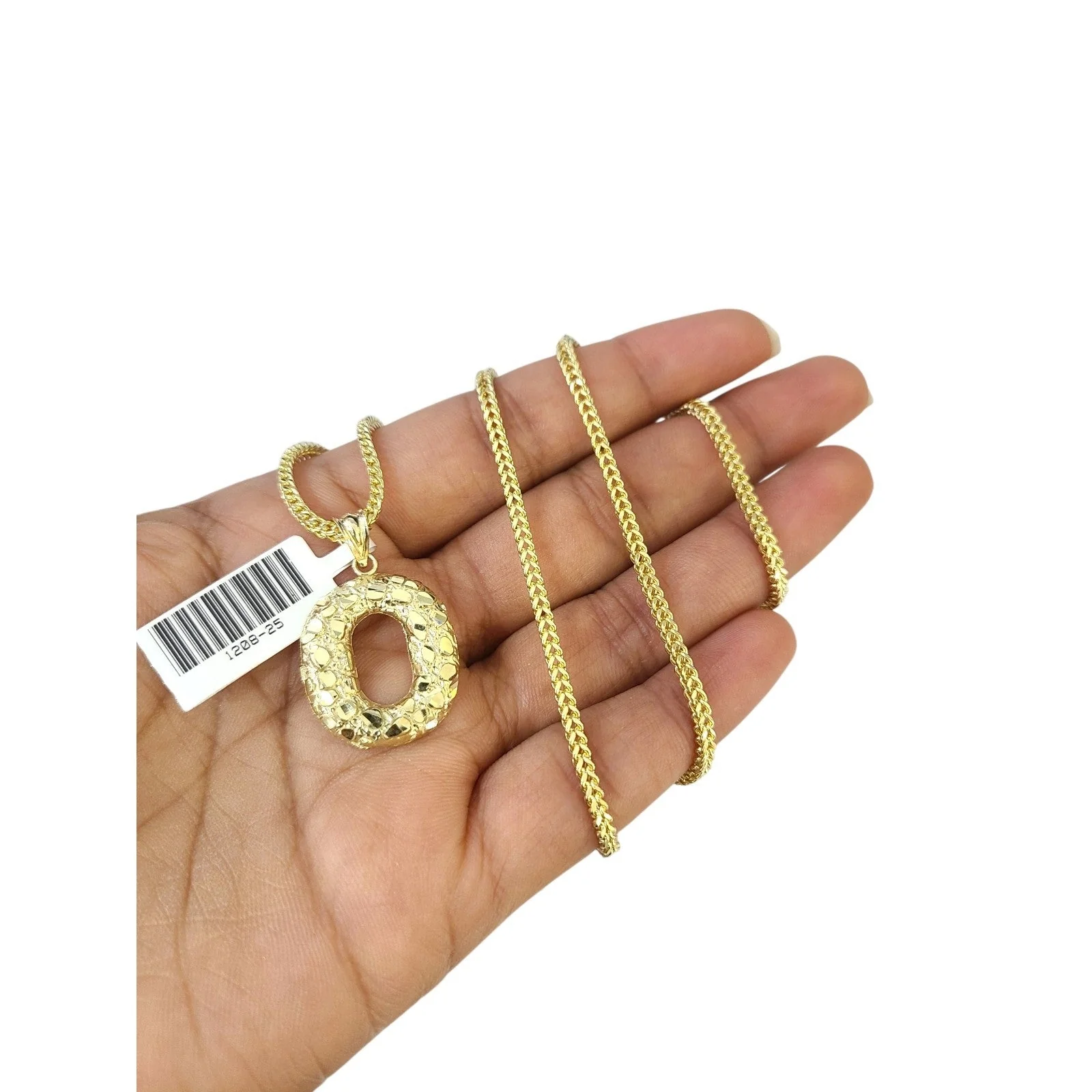 10k Gold Franco Chain O Nugget Initial Charm Pendant Necklace SET 2.5mm 16"-26" - Image 5