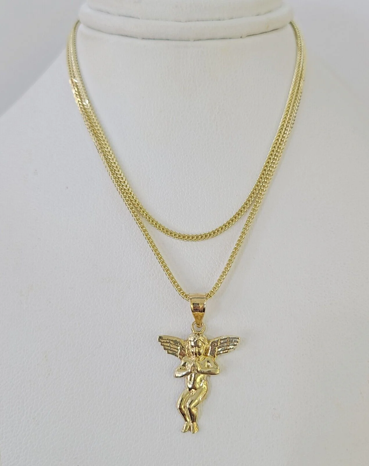 10K Gold Franco Chain Praying Angel Charm SET 16-20 inches 1mm Ladies Women - Image 4