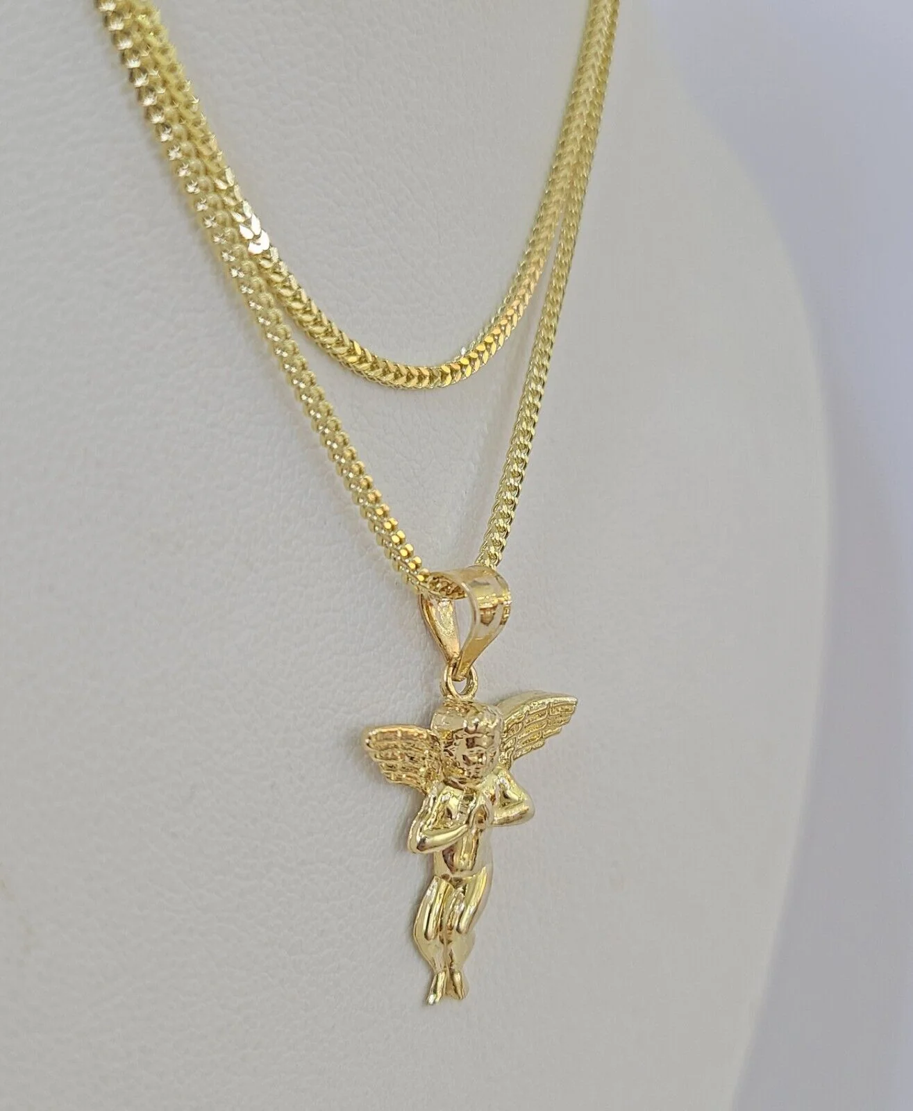 10K Gold Franco Chain Praying Angel Charm SET 16-20 inches 1mm Ladies Women - Image 5