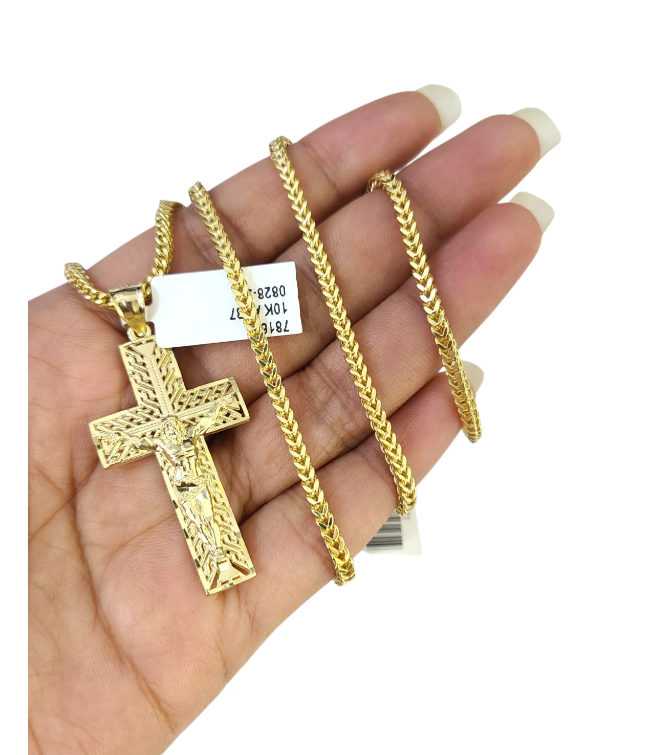 10k Gold Franco Necklace Chain Crucifix Cross Charm 2.5mm 18"-26" Pendant SET