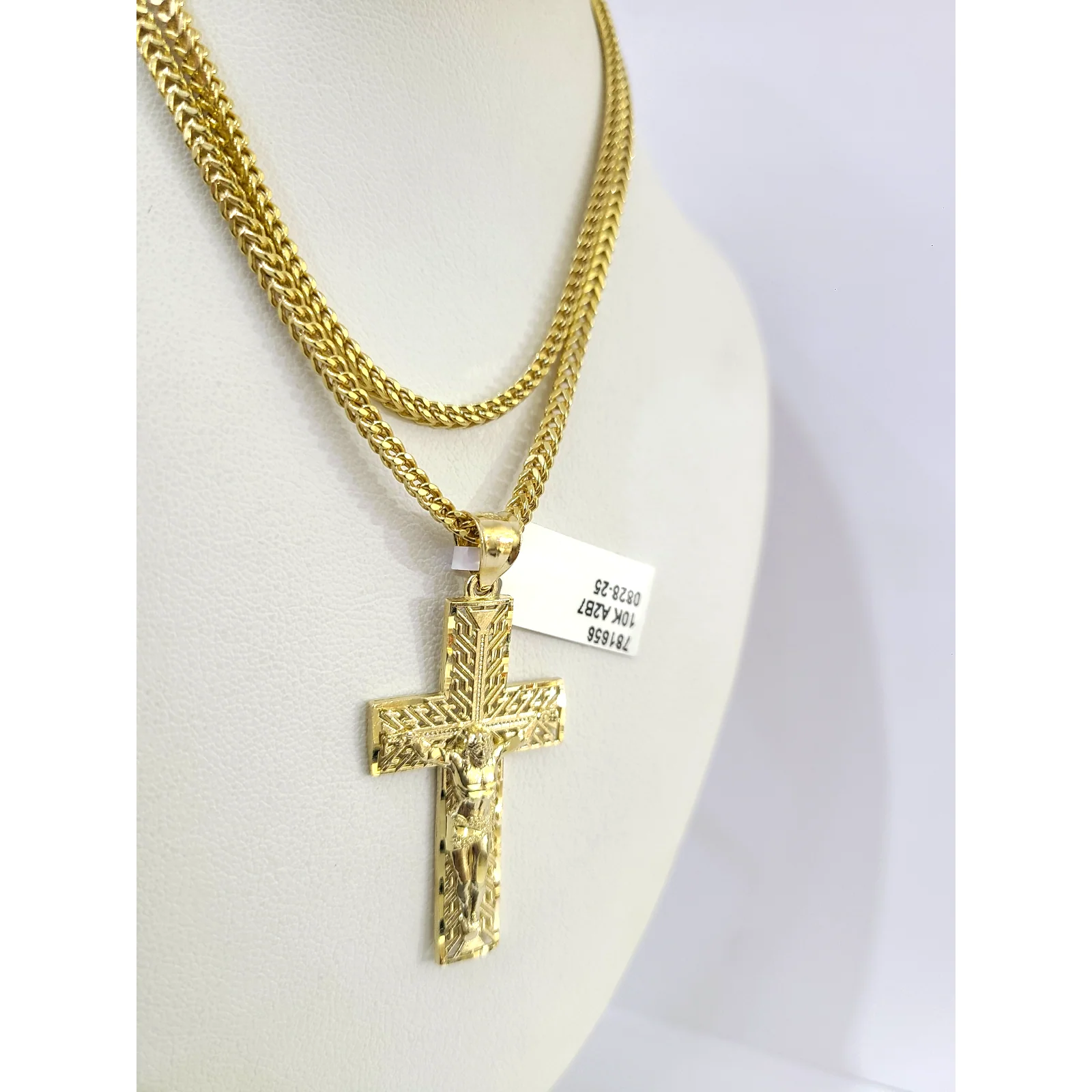 10k Gold Franco Necklace Chain Crucifix Cross Charm 2.5mm 18"-26" Pendant SET - Image 3