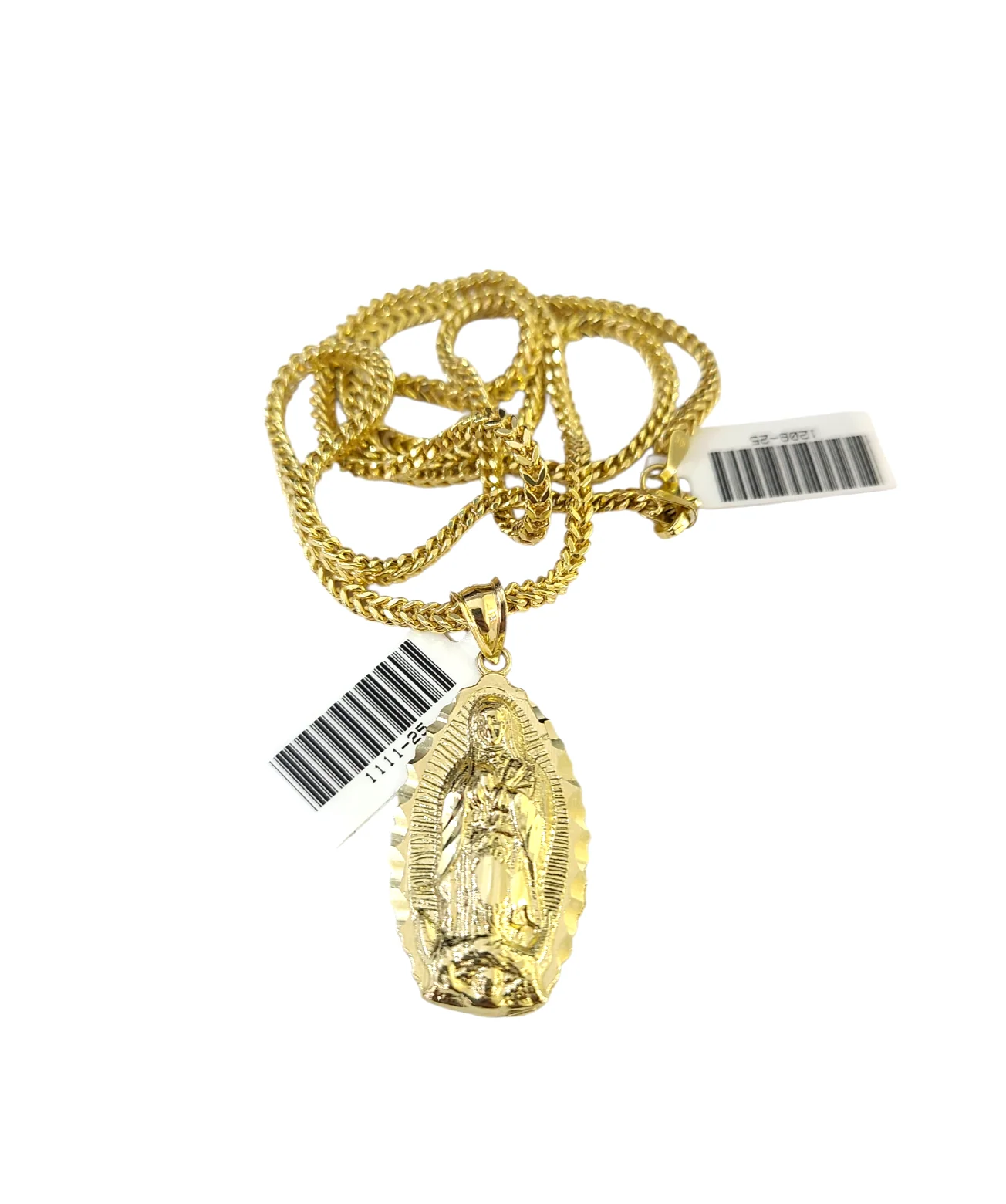 10k Gold Franco Necklace Chain Virgin Mary Charm 2.5mm 18"-26" Pendant SET - Image 2