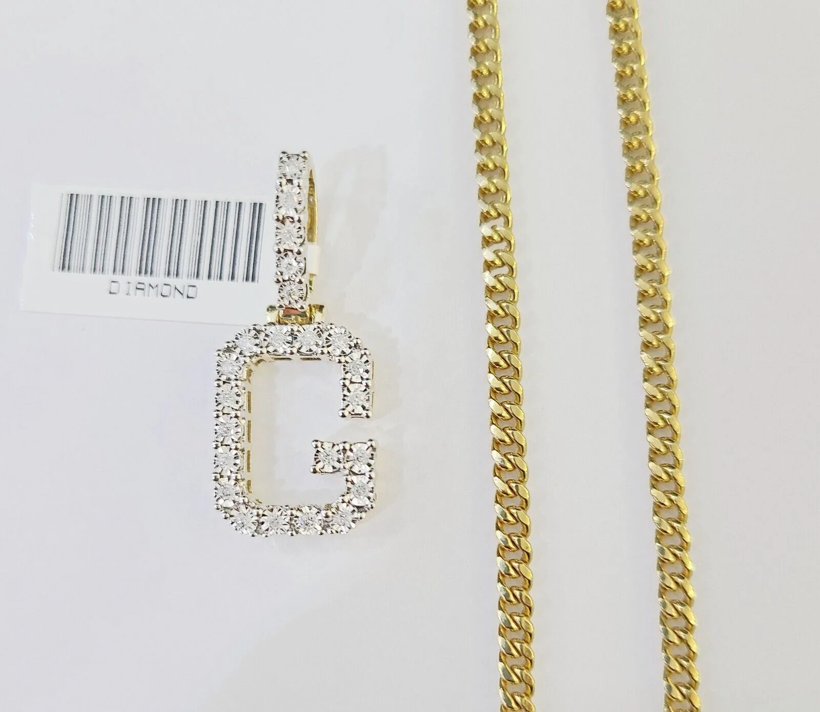 10k Gold Genuine Diamond "G" Initial Pendent with 20 Inch 3mm Miami Cuban Chain - Image 2