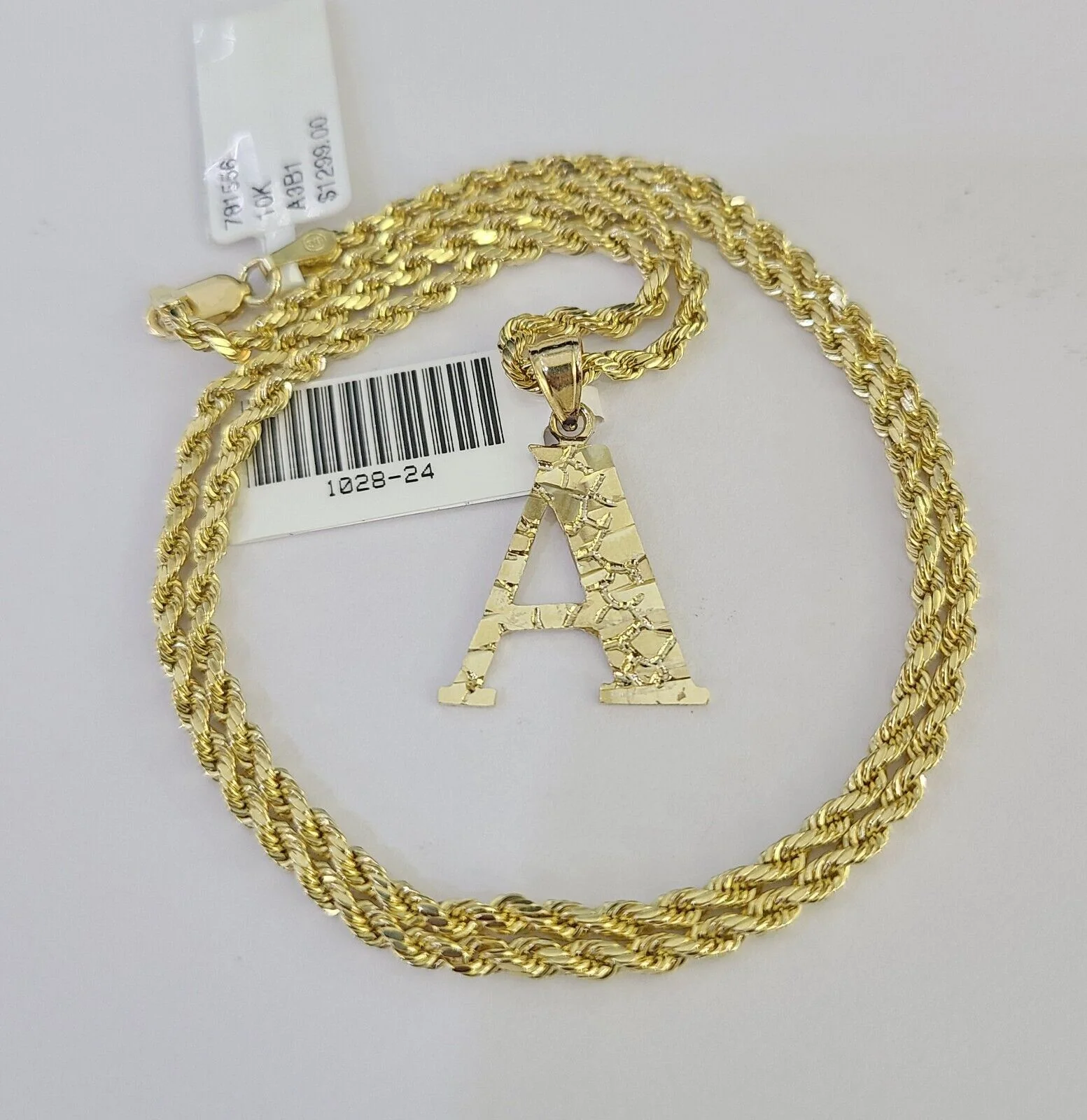 10k Gold Initial A Charm Rope Chain 16"-26" 2.5mm SET Necklace Alphabet Pendant - Image 4