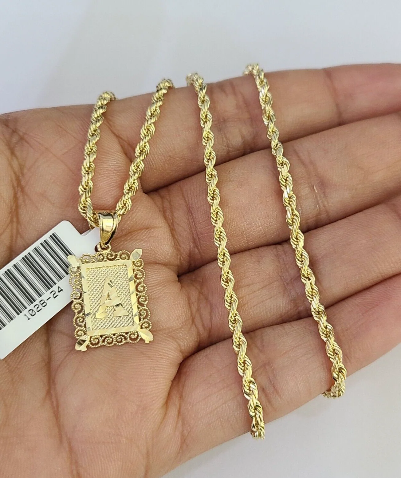 10k Gold Initial A Charm Rope Chain 16"-26" 2.5mm SET Necklace Alphabet Pendant - Image 6