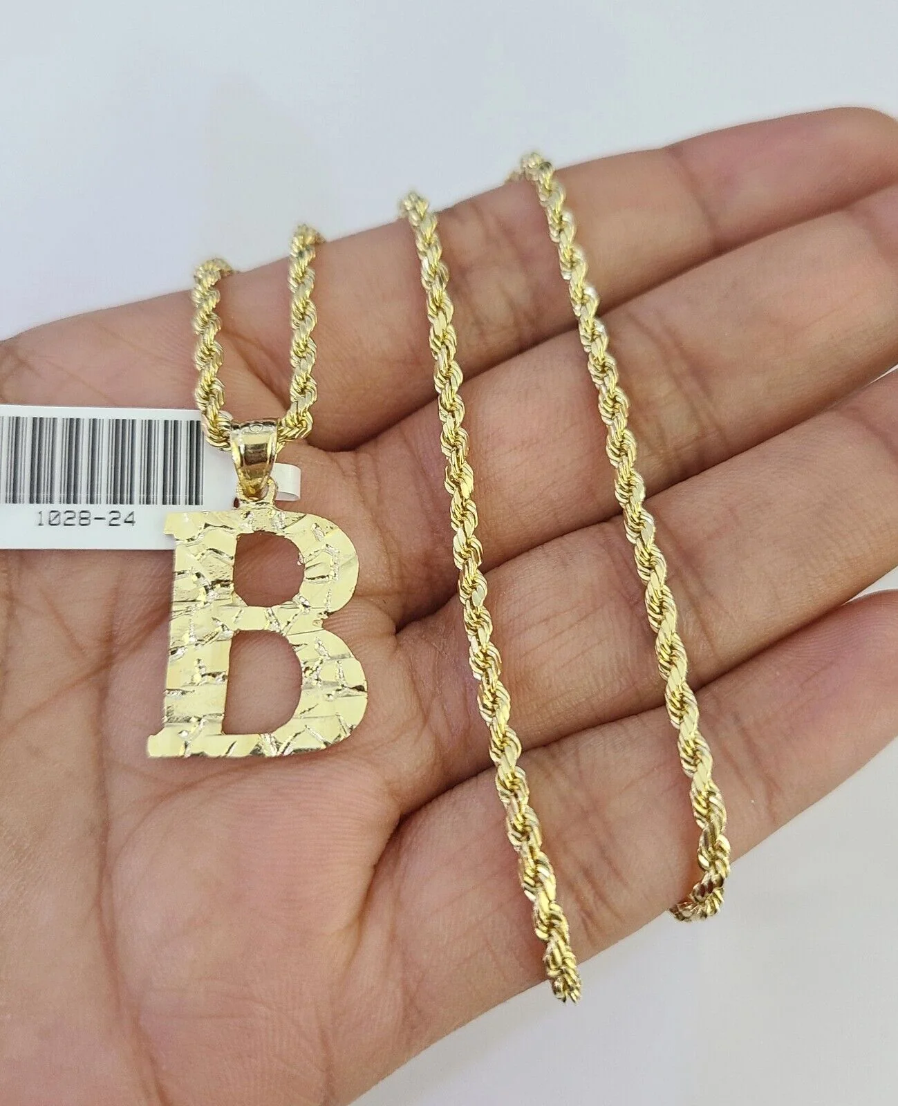 10k Gold Initial B Charm Rope Chain 16"-26" 2.5mm SET Necklace Alphabet Pendant - Image 5