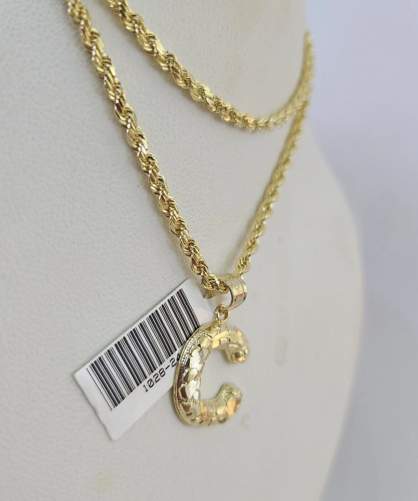 10k Gold Initial C Charm Rope Chain 16"-26" 2.5mm SET Necklace Alphabet Pendant - Image 7