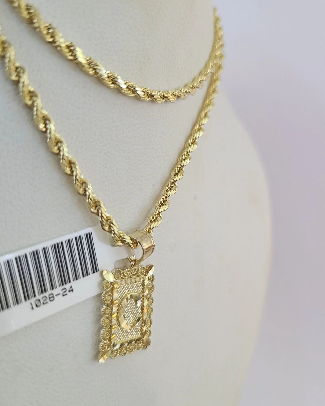 10k Gold Initial C Charm Rope Chain 16"-26" 2.5mm SET Necklace Alphabet Pendant - Image 7