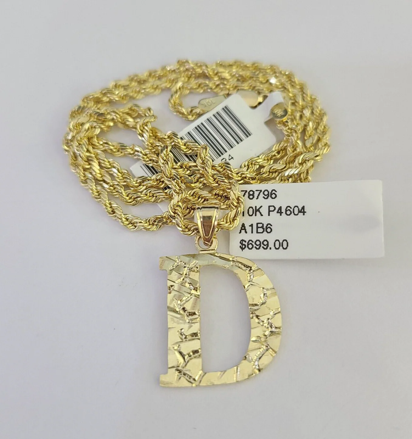 10k Gold Initial D Charm Rope Chain 16"-26" 2.5mm SET Necklace Alphabet Pendant - Image 5