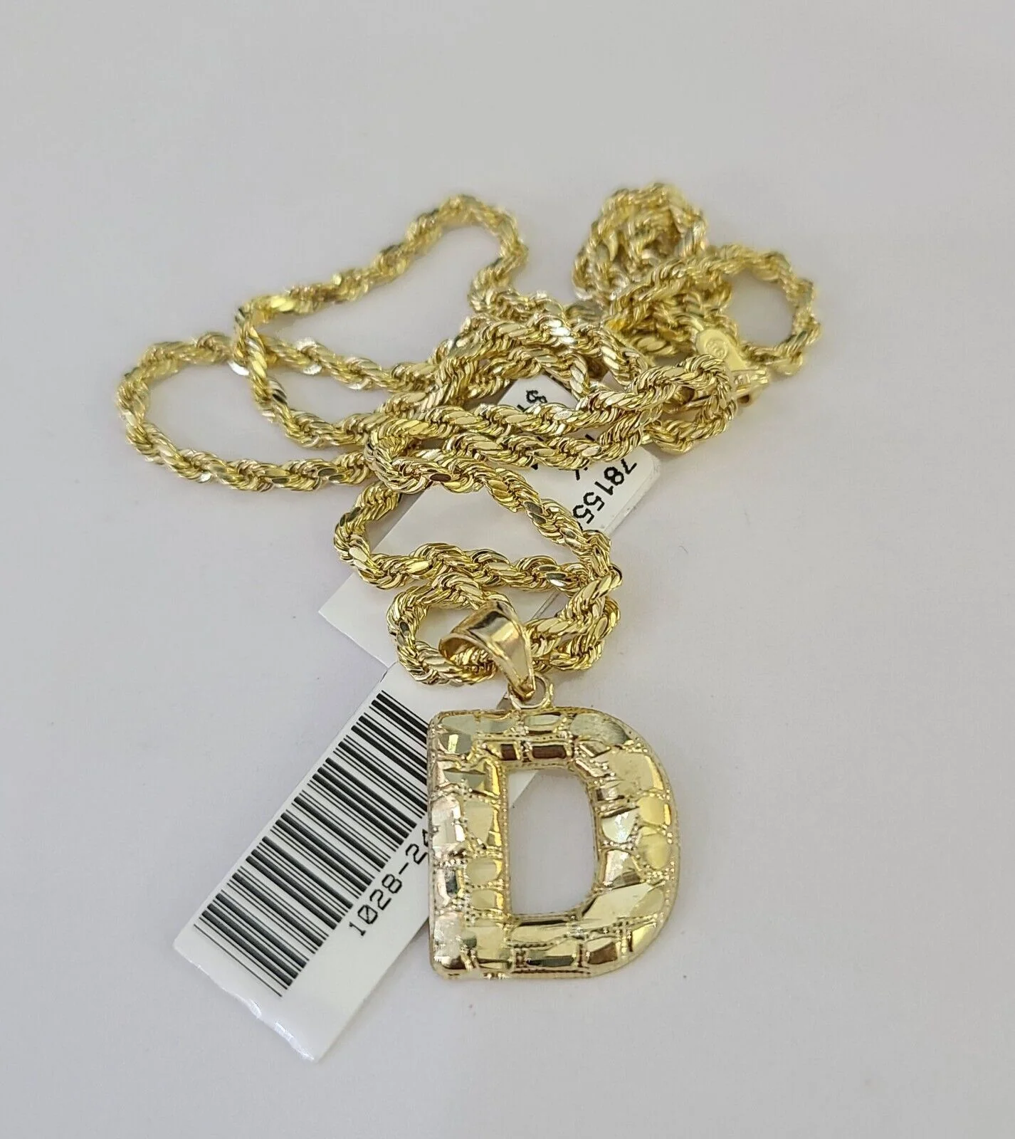 10k Gold Initial D Charm Rope Chain 16"-26" 2.5mm SET Necklace Alphabet Pendant - Image 6