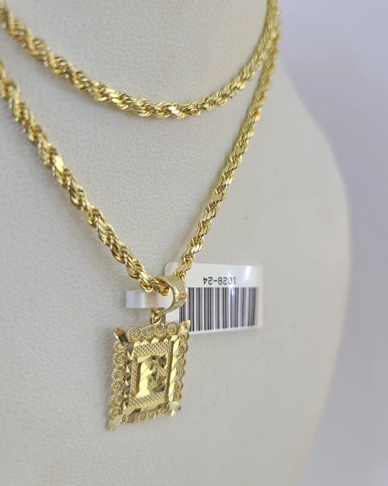 10k Gold Initial E Charm Rope Chain 16"-26" 2.5mm SET Necklace Alphabet Pendant - Image 7