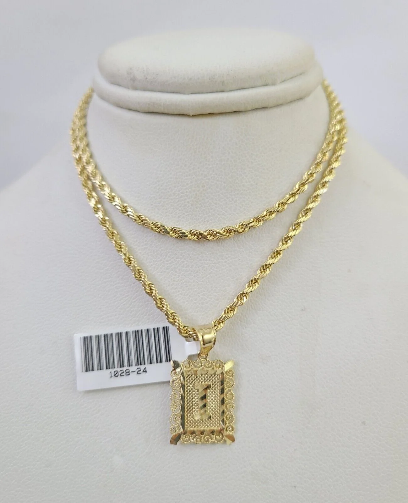 10k Gold Initial I Charm Rope Chain 16"-26" 2.5mm SET Necklace Alphabet Pendant