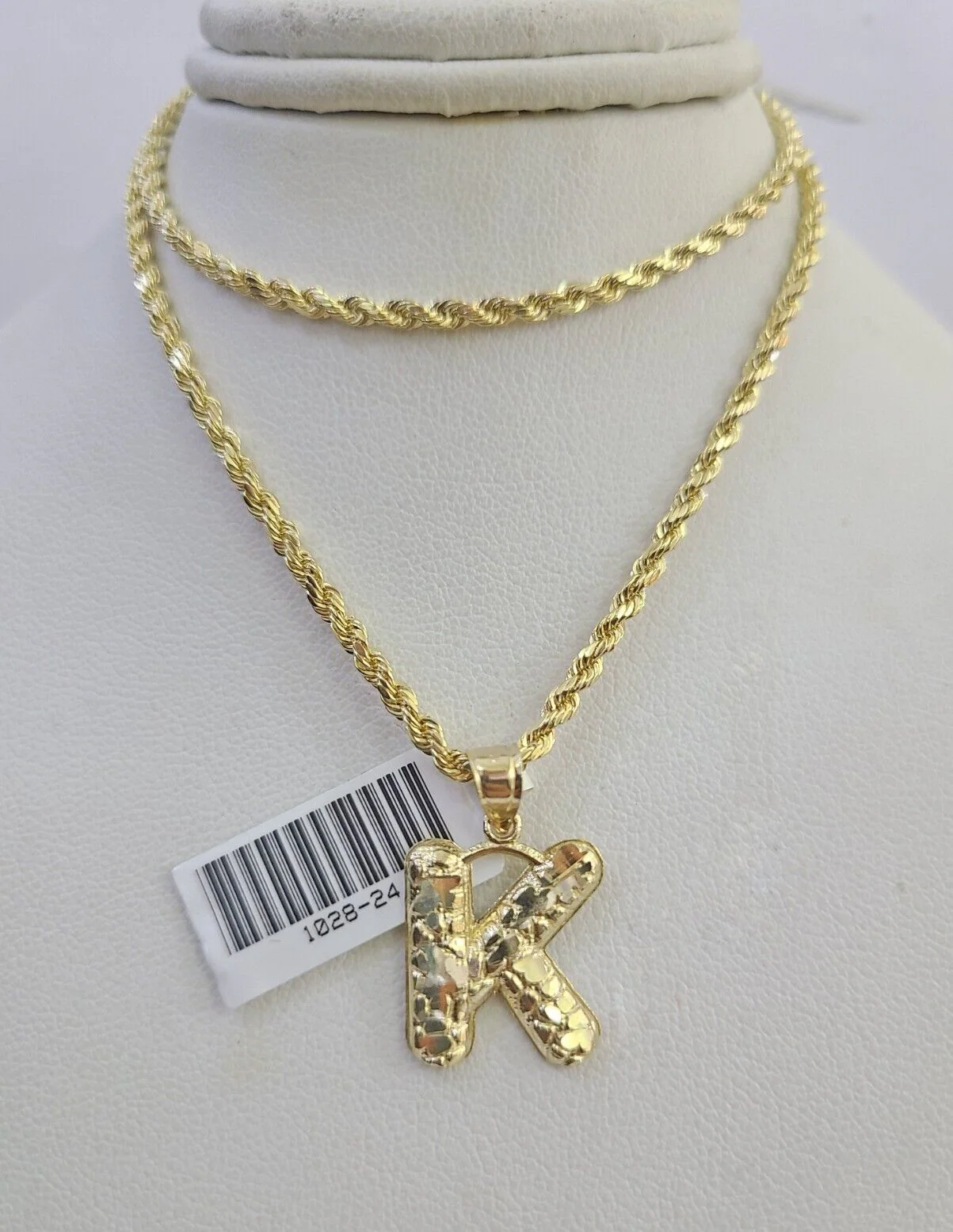 10k Gold Initial K Charm Rope Chain 16"-26" 2.5mm SET Necklace Alphabet Pendant - Image 2