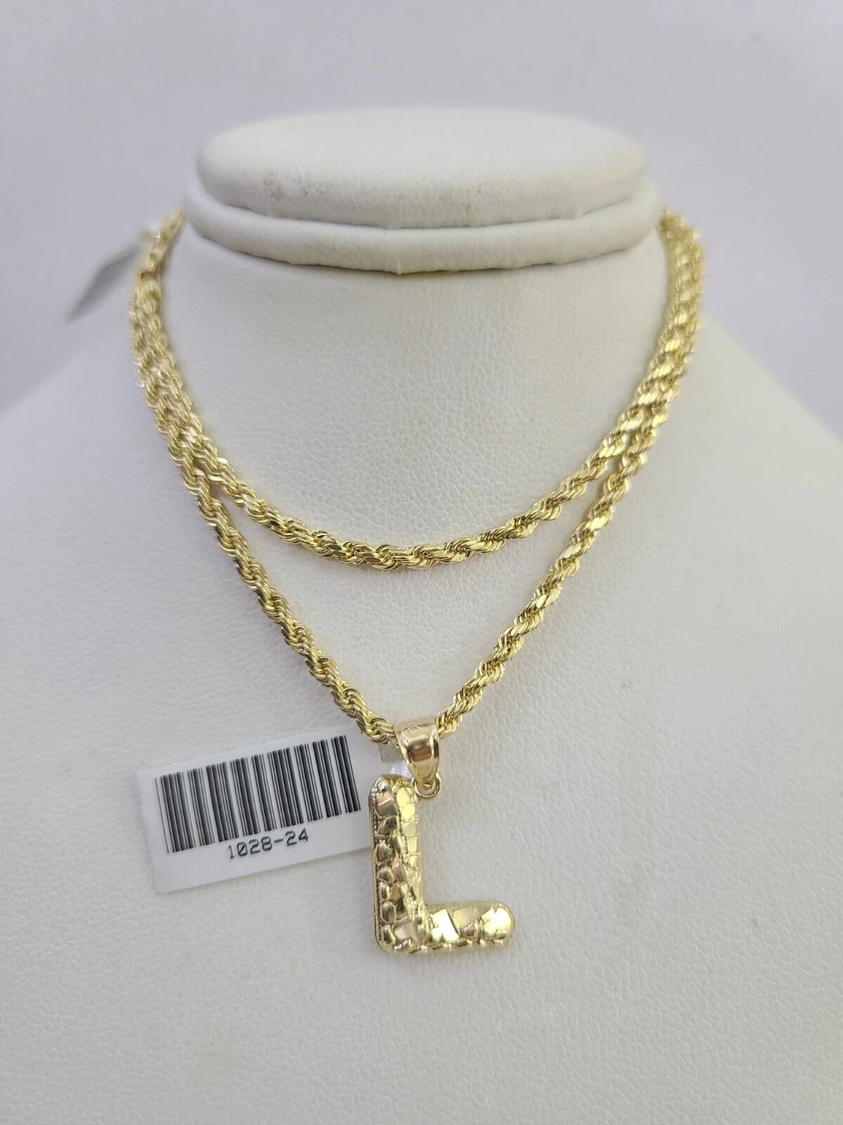10k Gold Initial L Charm Rope Chain 16"-26" 2.5mm SET Necklace Alphabet Pendant - Image 2