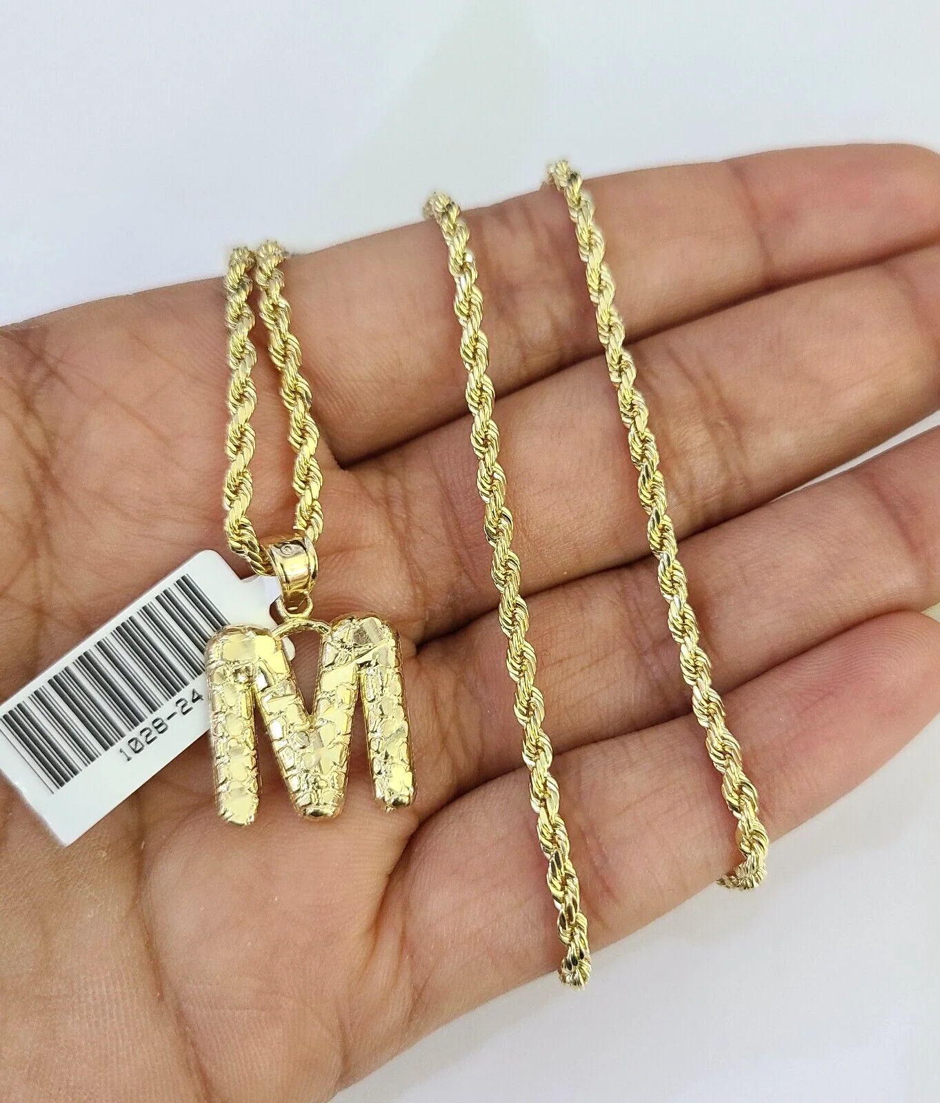 10k Gold Initial M Charm Rope Chain 16"-26" 2.5mm SET Necklace Alphabet Pendant - Image 3