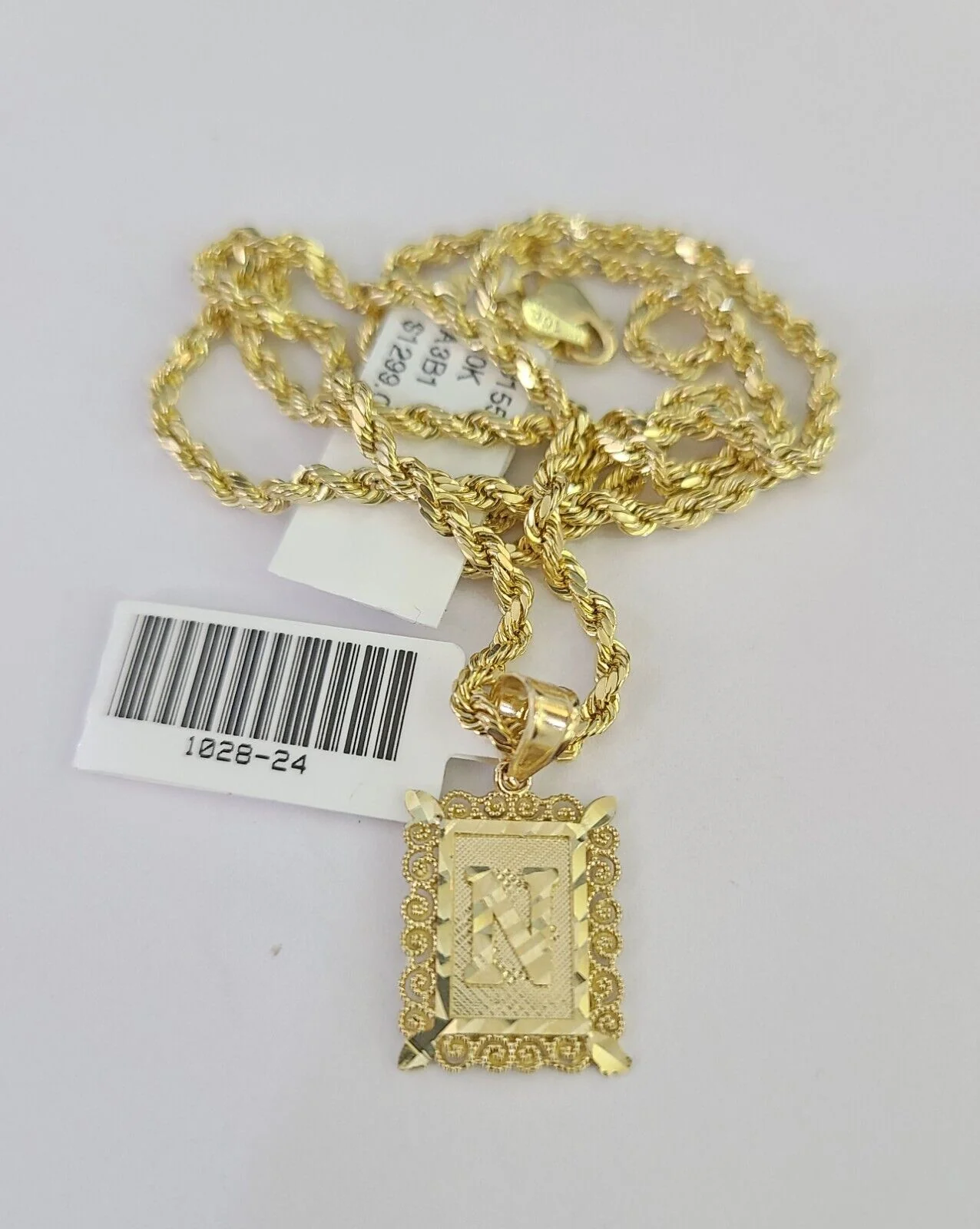 10k Gold Initial N Charm Rope Chain 16"-26" 2.5mm SET Necklace Alphabet Pendant - Image 6