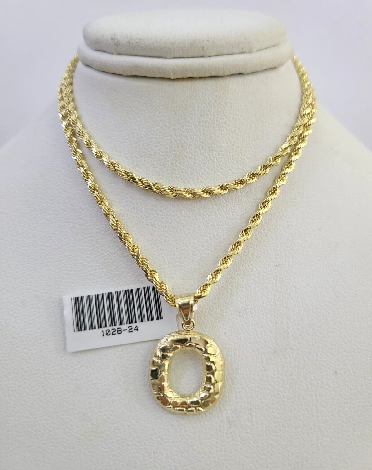 10k Gold Initial O Charm Rope Chain 16"-26" 2.5mm SET Necklace Alphabet Pendant - Image 2