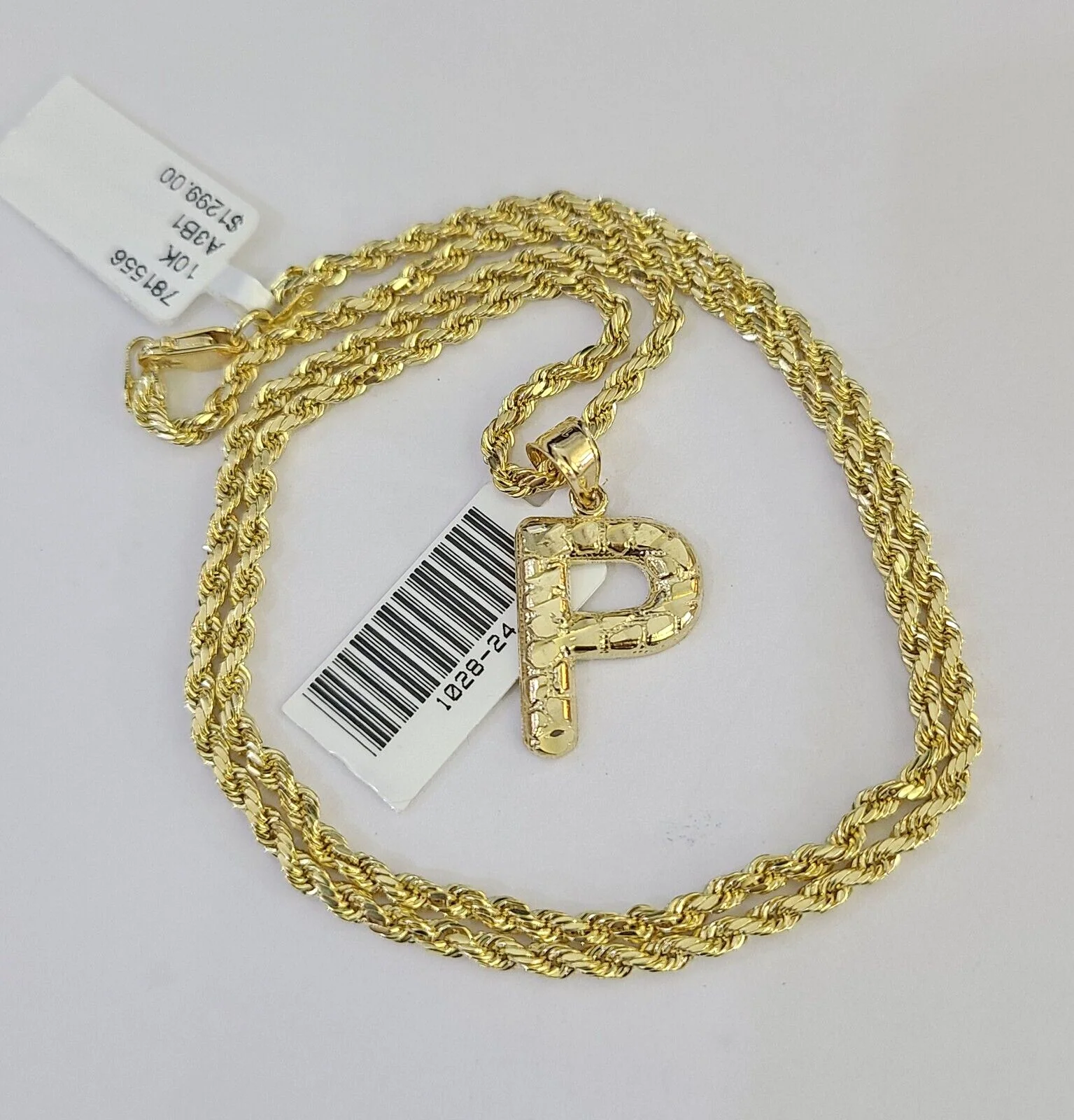 10k Gold Initial P Charm Rope Chain 16"-26" 2.5mm SET Necklace Alphabet Pendant - Image 5