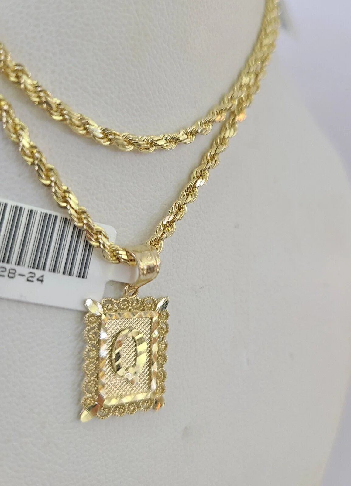 10k Gold Initial Q Charm Rope Chain 16"-26" 2.5mm SET Necklace Alphabet Pendant - Image 6