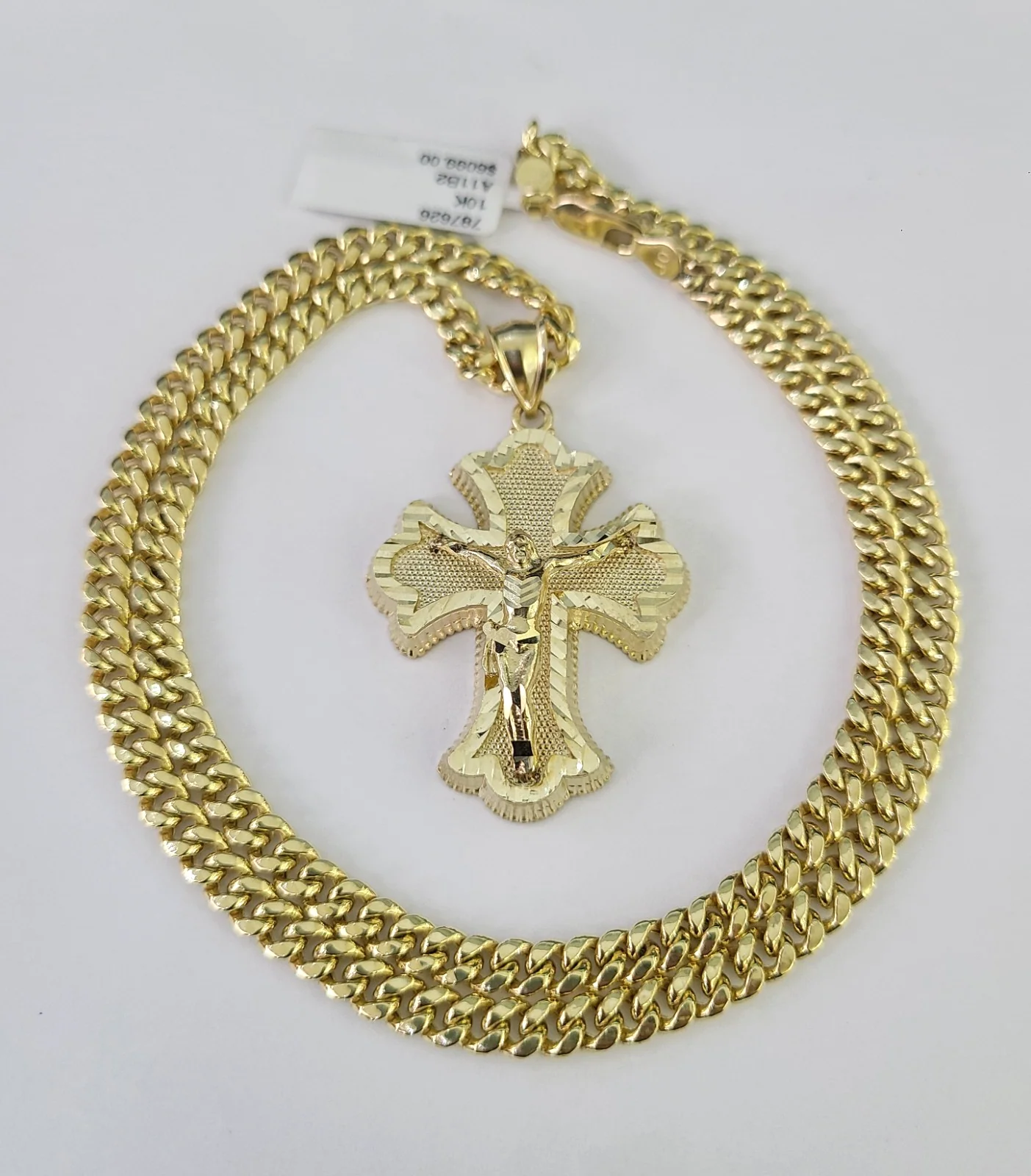 10k Gold Jesus Crucifix Cross Charm Miami Cuban Chain 5mm 18"-28" Necklace