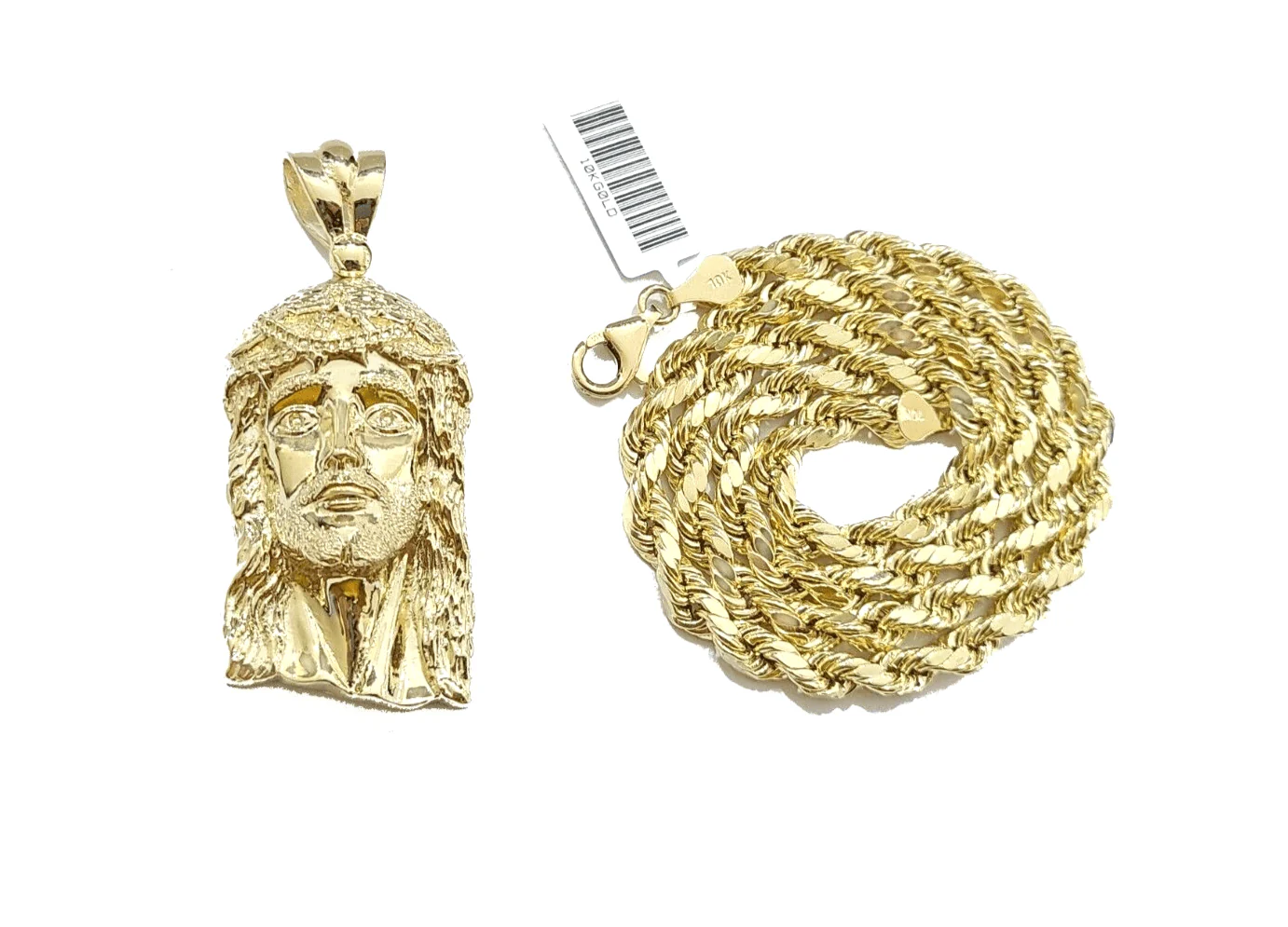 10k Gold Jesus Head Charm Rope Chain Necklace 6mm 26'' Set & Pendant 10kt REAL - Image 4