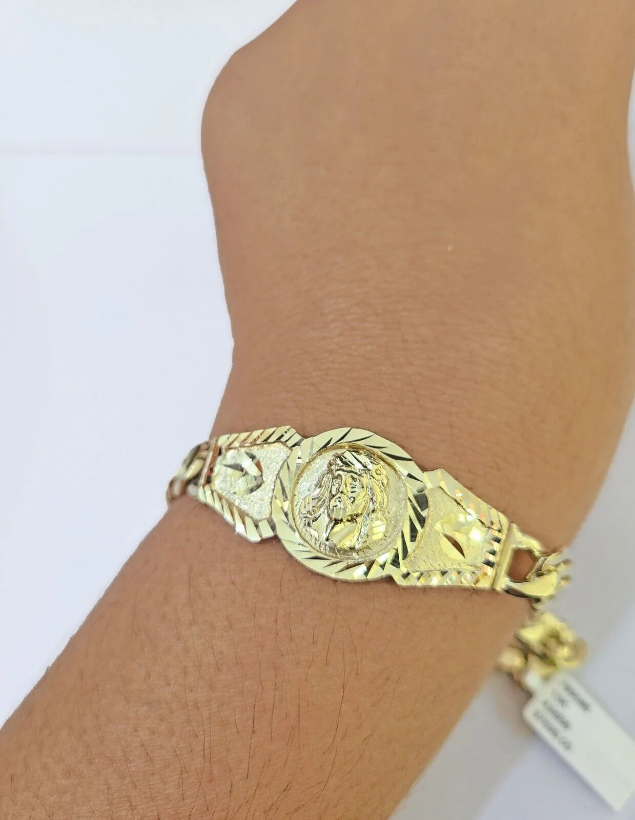 10k Gold Jesus Head Cuban Curb Bracelet Size 8.6" Inches 8mm 10kt Mens Ladies - Image 3