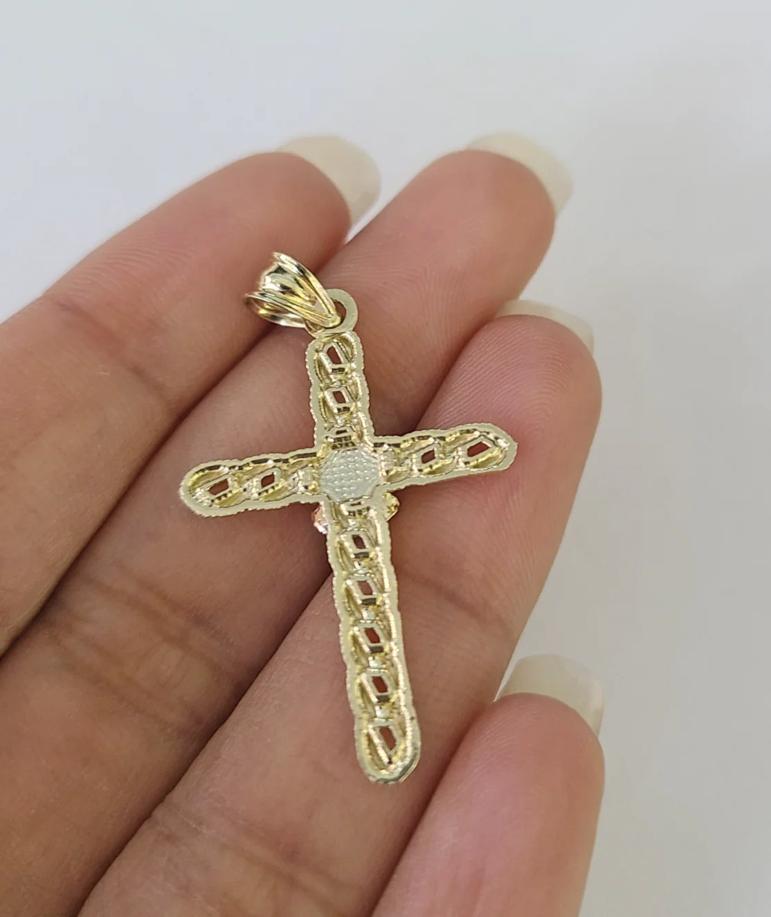 10k Gold Jesus Rose Cross Charm Miami Cuban Chain 3mm 18"-28" Necklace Pendant - Image 7