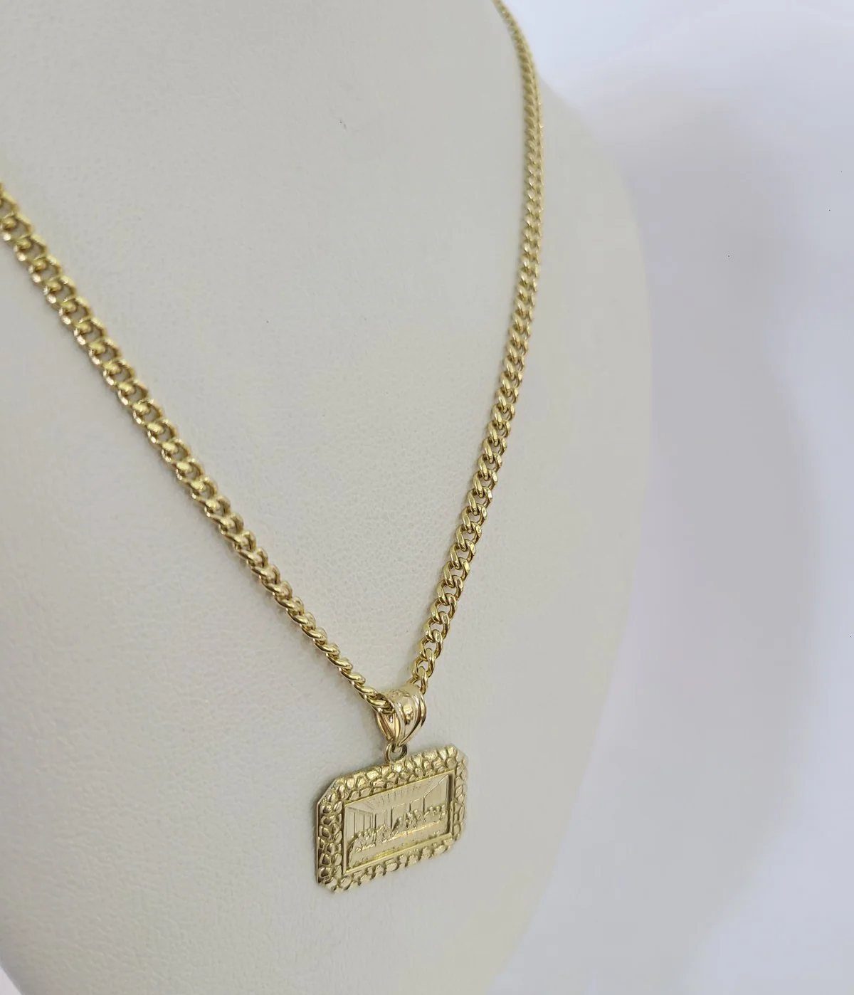 10k Gold Last Supper Charm Miami Cuban Chain 3mm 18"-28" Necklace Pendant Set - Image 6