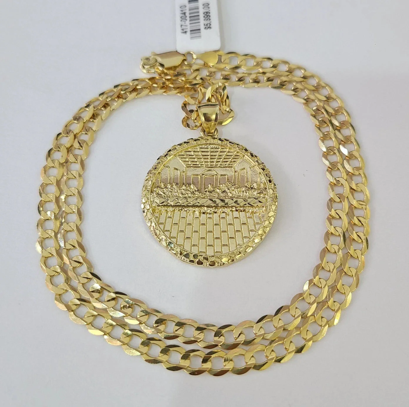 10k Gold Last Supper Nugget Pendant Cuban Curb Link Chain 5mm 18"-28" Inch SET - Image 6