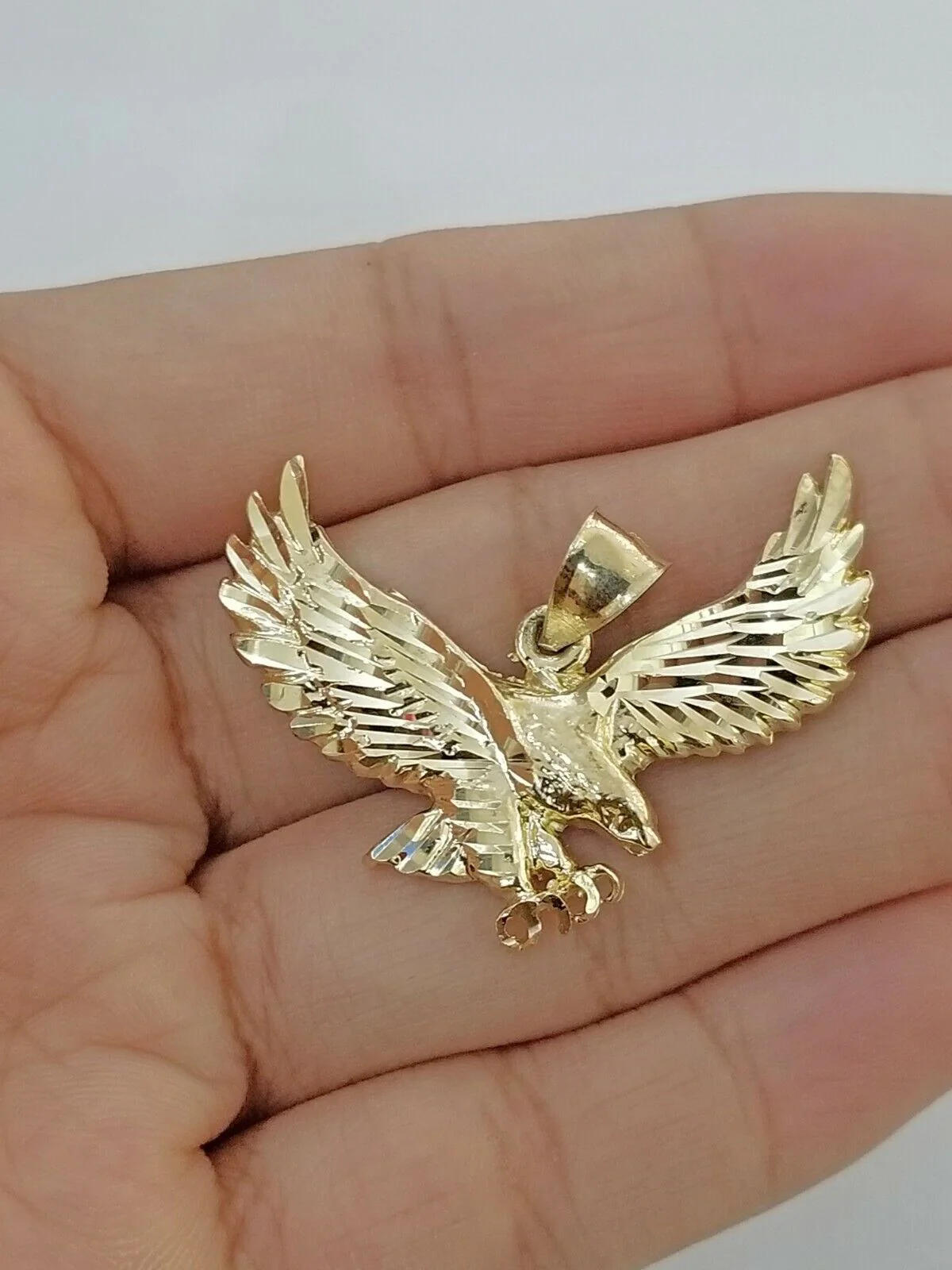 10k Gold Men Eagle Charm Pendant 2.5mm Rope Chain 18" 20" 22" 24" 26" 28" - Image 2